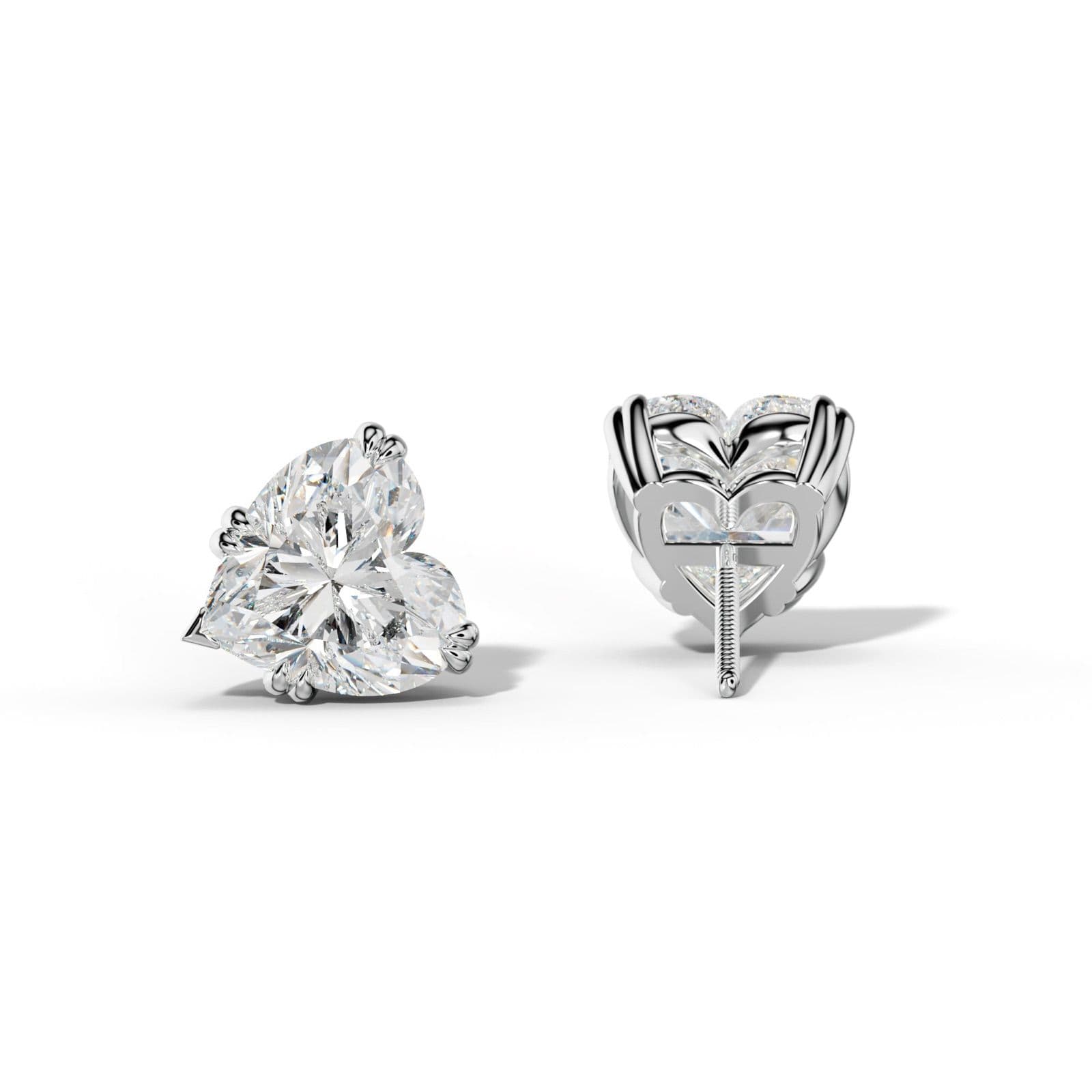 Heart Diamond Stud Earrings With Claw Double And V Prongs