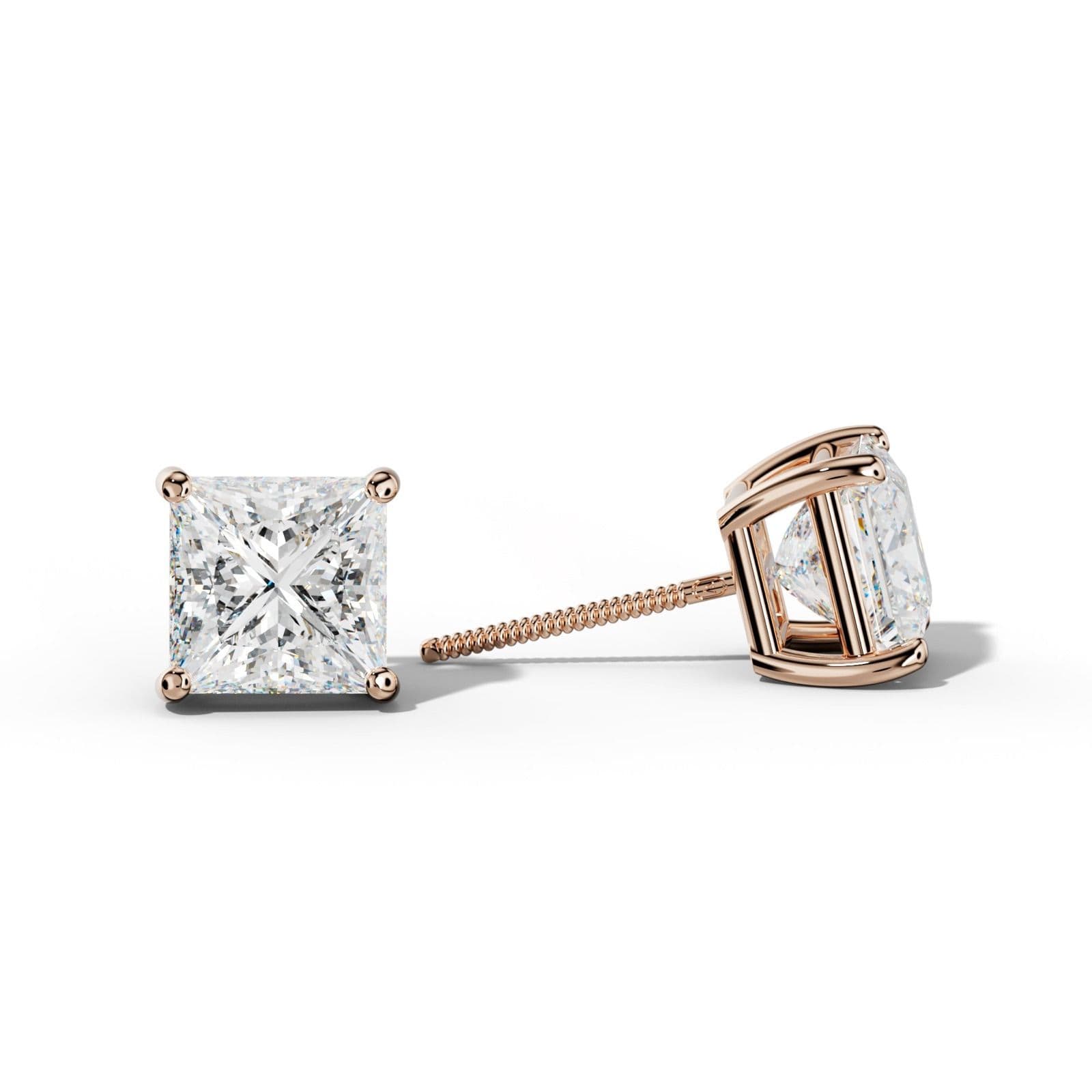 Princess Cut Diamond Stud Earrings With Classic Four Prongs