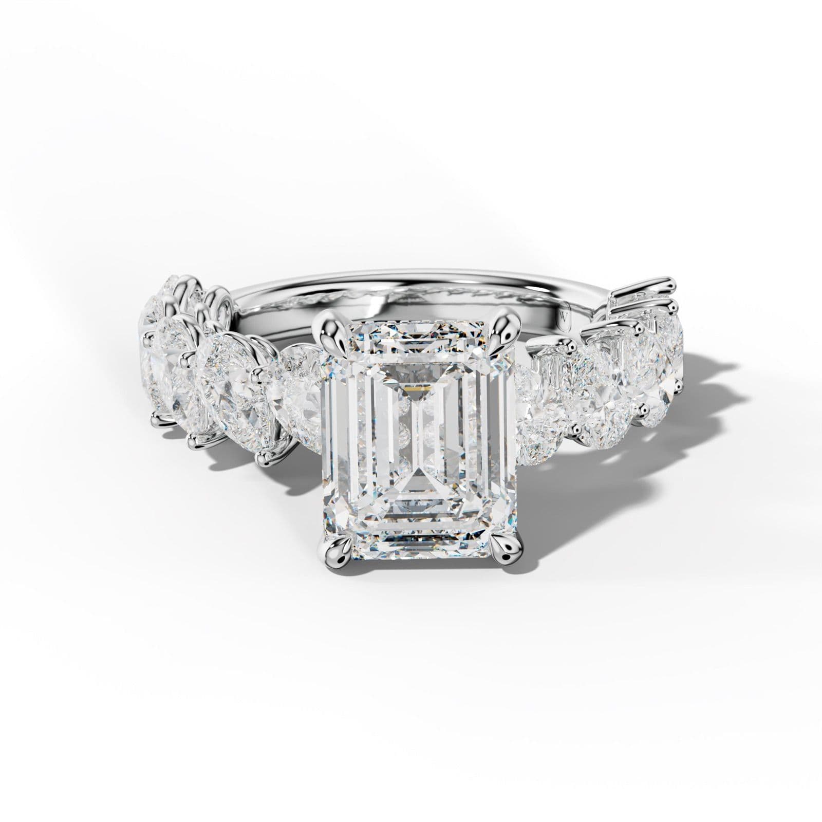 Elisabeth Emerald Cut Engagement Ring With Slanted Pear Side Stones