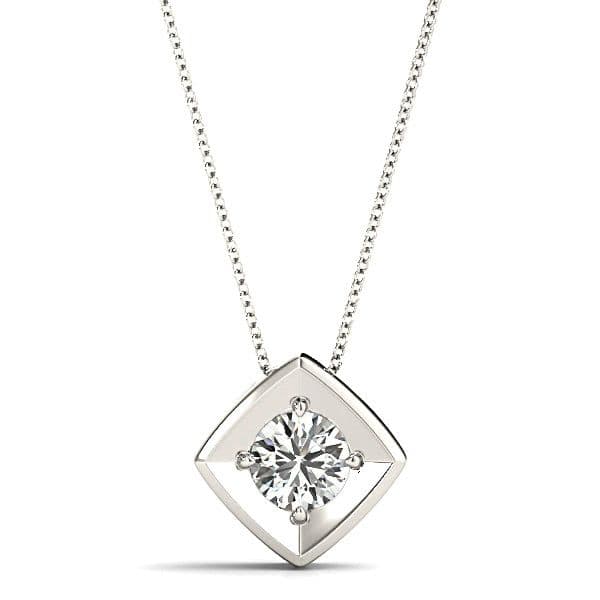 Eagle Prong Round Diamond Solitaire Necklace Pendant-VIRABYANI