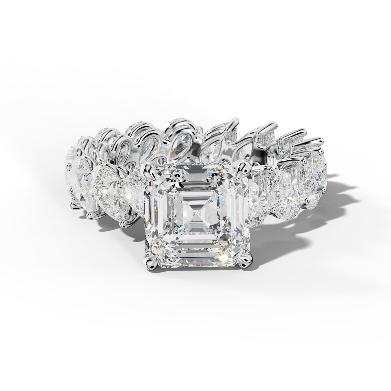 Quinn Asscher Diamond Engagement Ring With Slanted Pear Side Stones