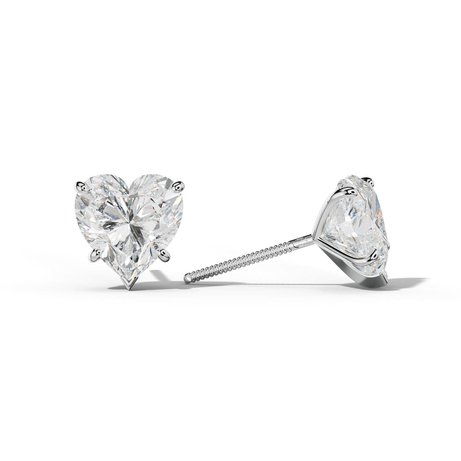 Heart Diamond Stud Earrings With Classic And V Prong Martini Settings