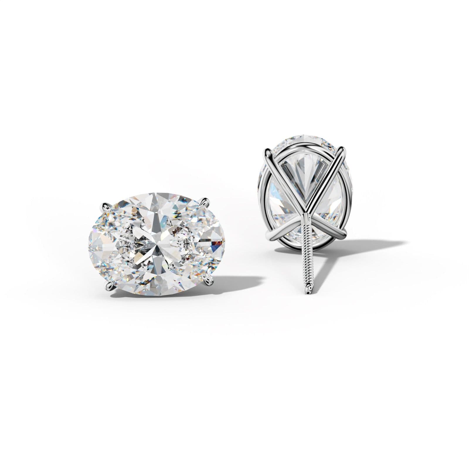 Oval Diamond Stud Earrings With Four Prong Martini Settings