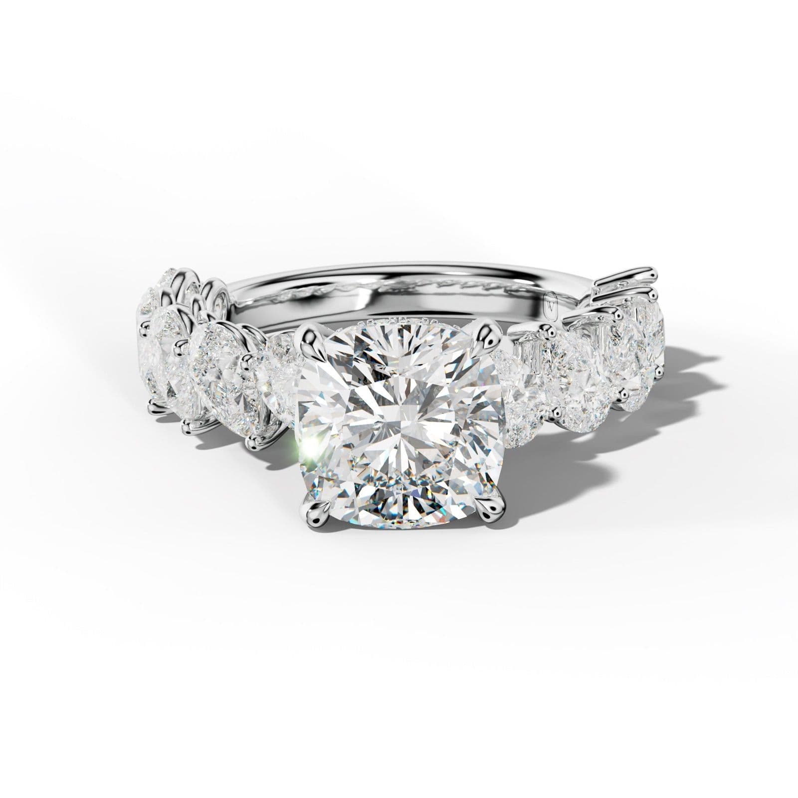 Elisabeth Cushion Diamond Engagement Ring With Slanted Pear Side Stones