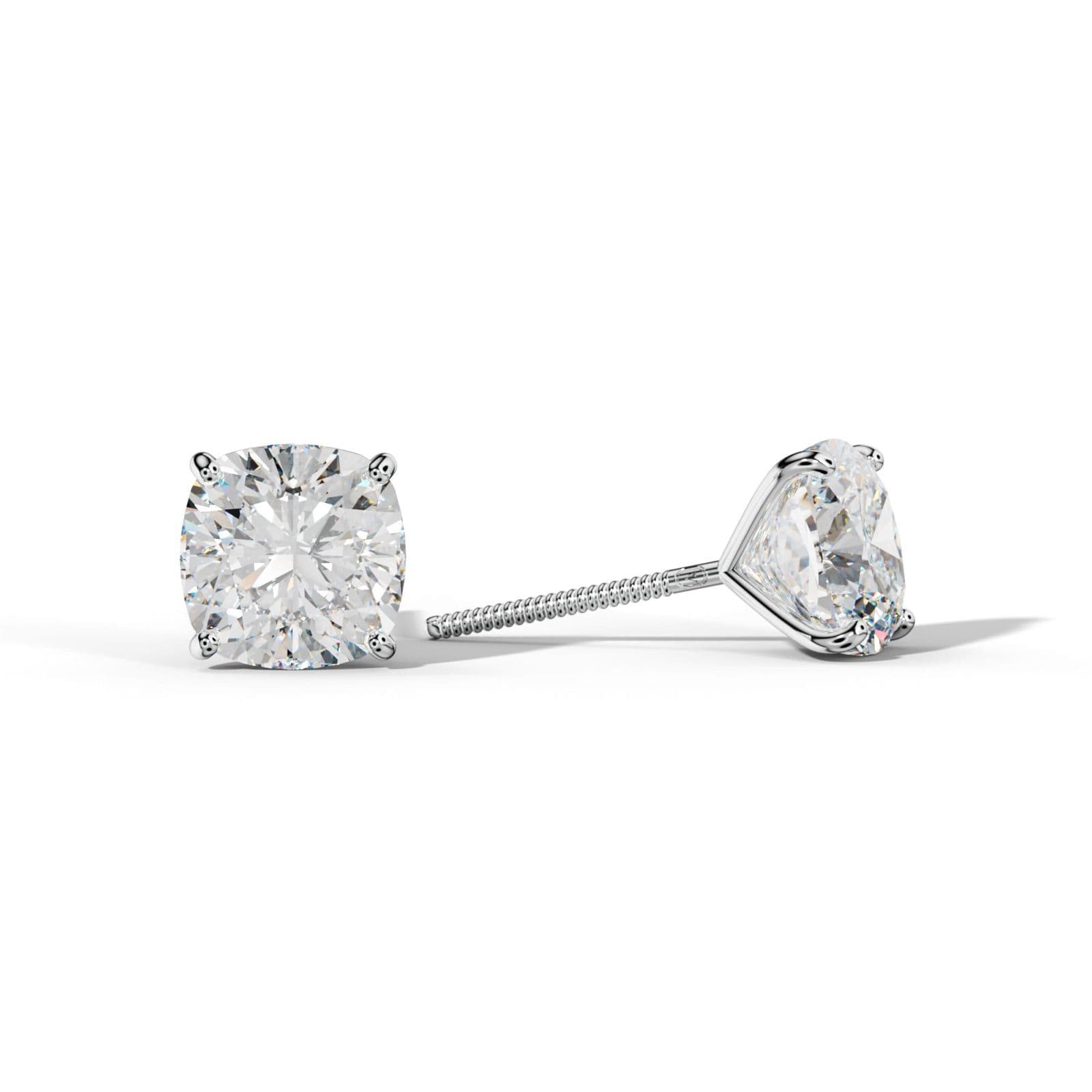 Cushion Diamond Stud Earrings With Four Classic Prong Martini Settings