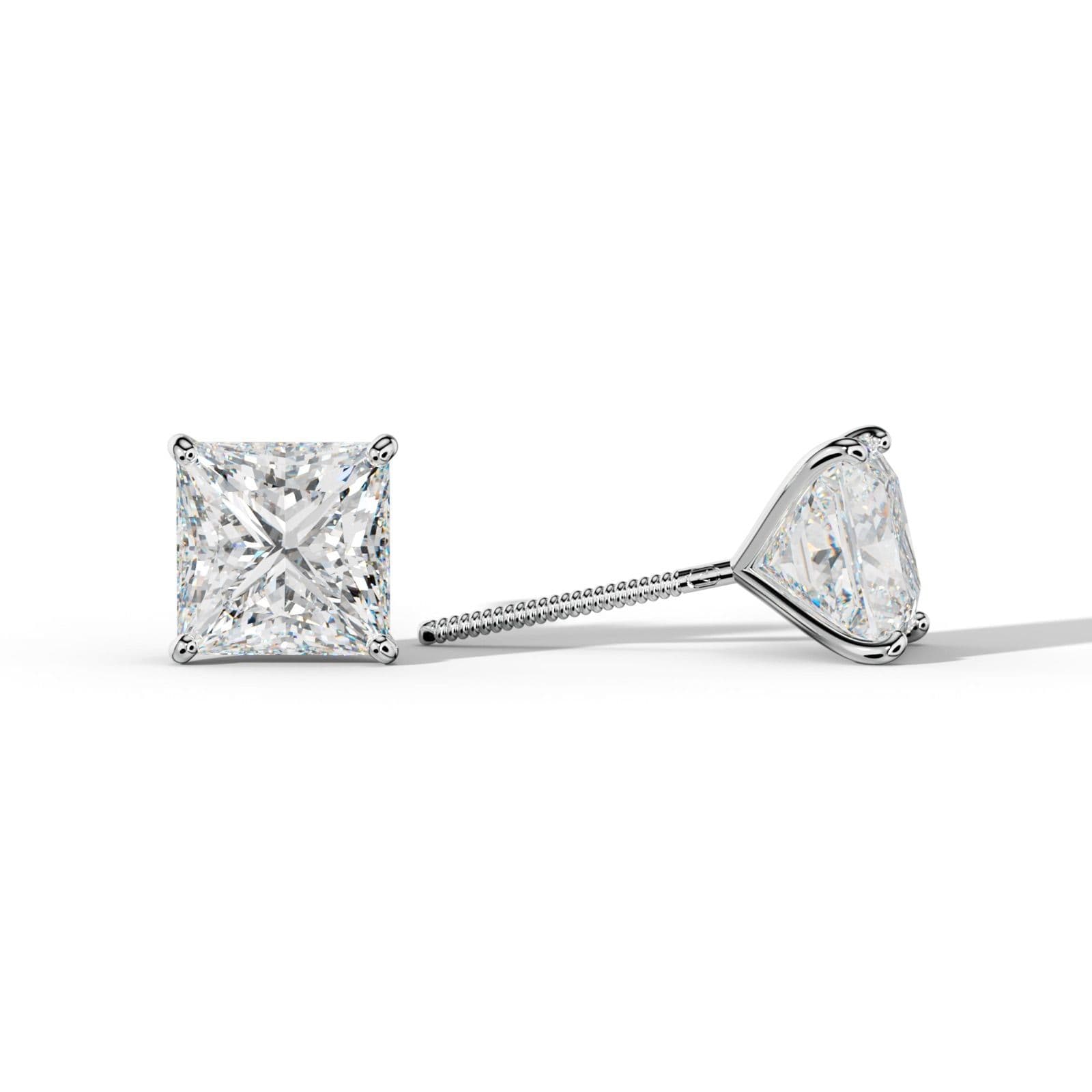 Princess Cut Diamond Stud Earrings With Four Classic Prong Martini Settings