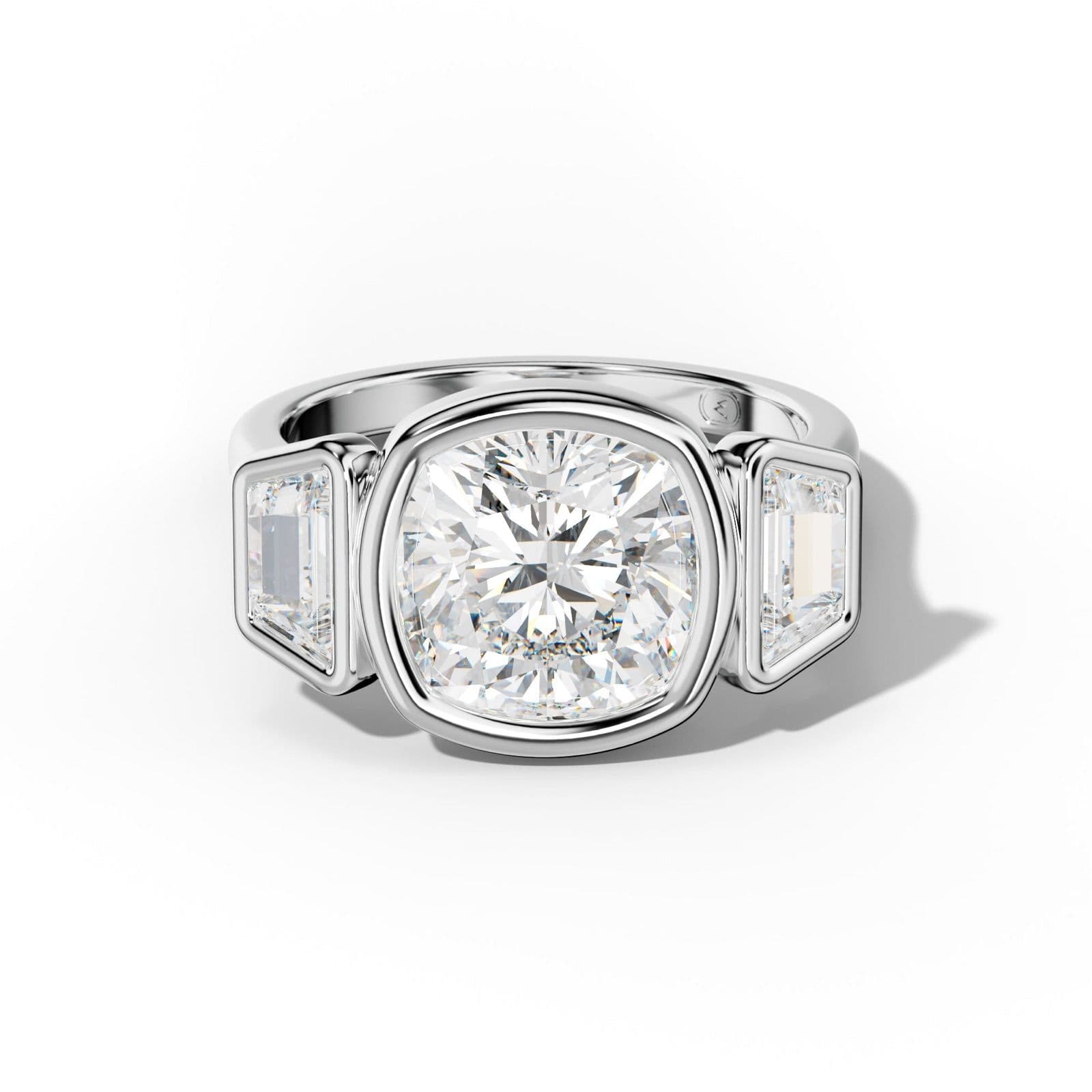 Cleo Cushion Center With Trapezoid Side Diamond Engagement Ring
