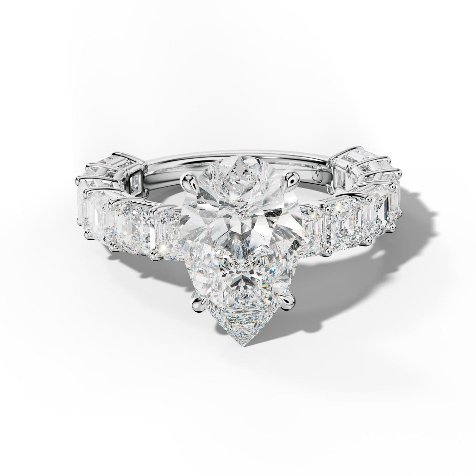 Demi Pear Shape Engagement Ring With Asscher Side Stones