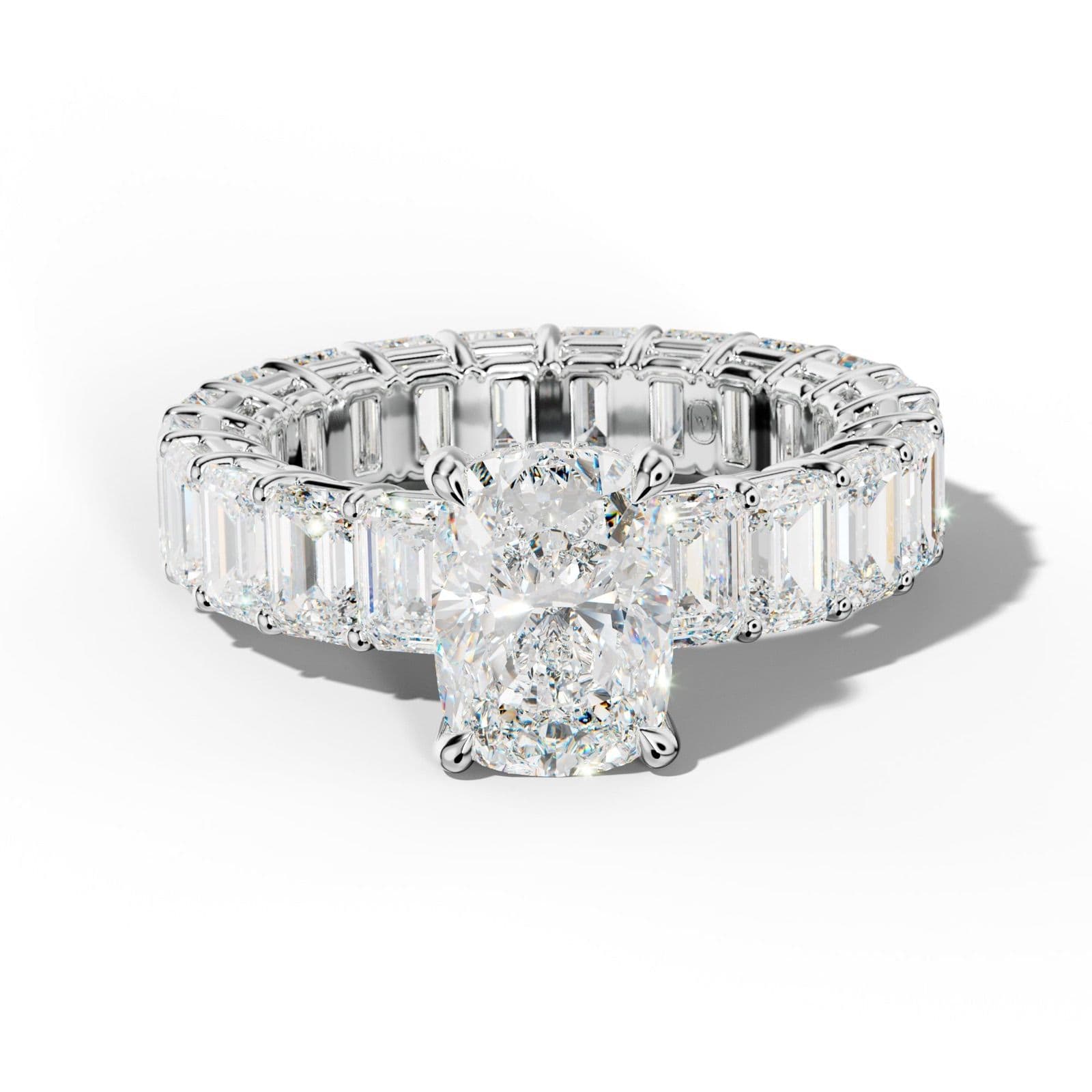Jazmine Elongated Cushion Diamond Engagement Ring With Emerald Cut Side Stones