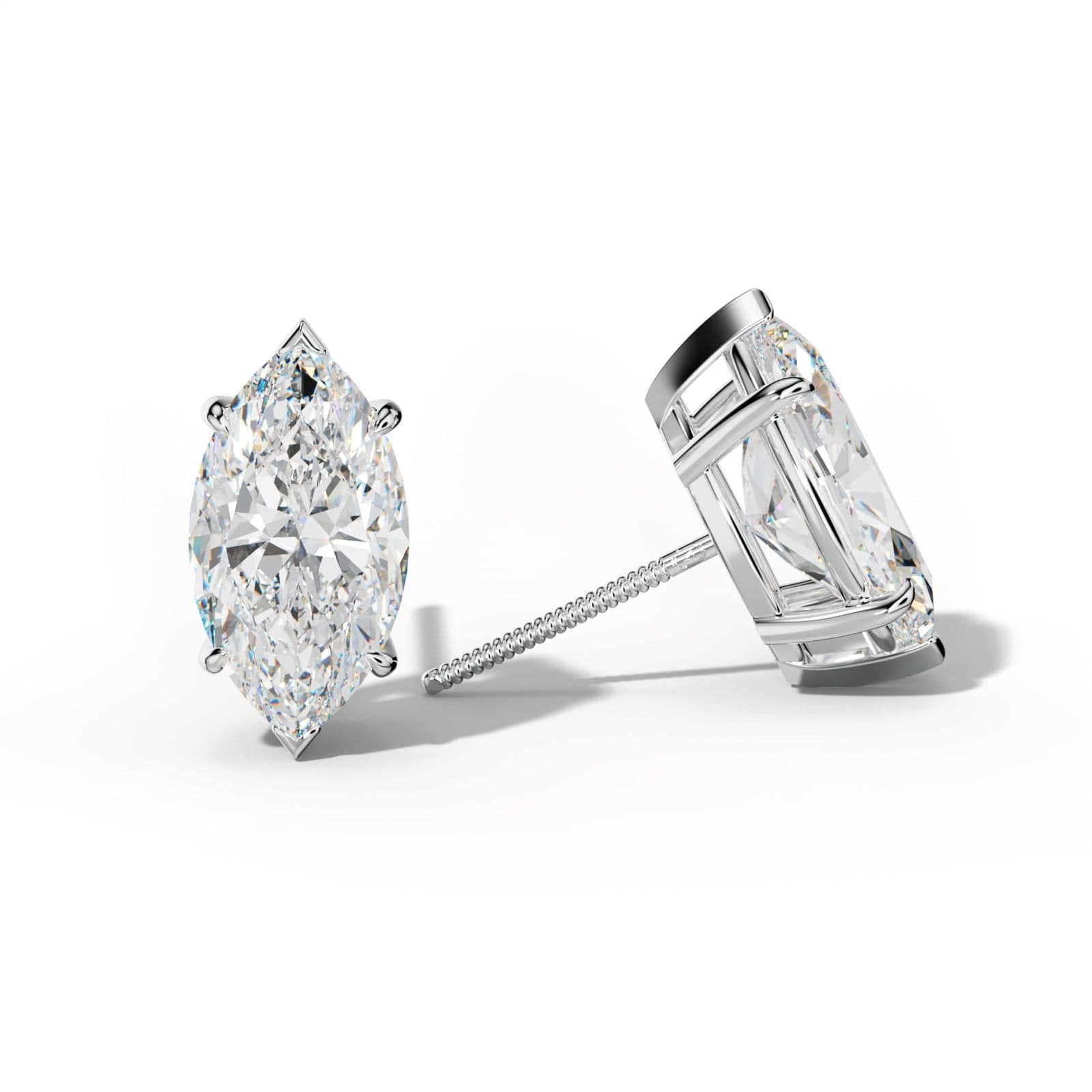 Marquise Diamond Stud Earrings With Four Claw And V Prongs