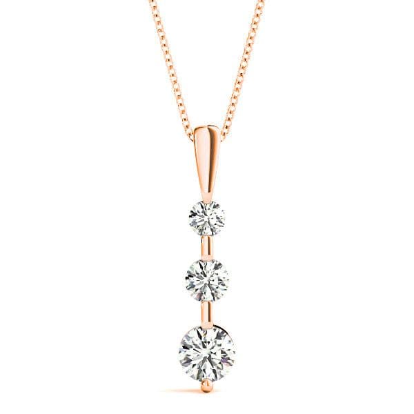 Bar Set 0.50 ctw Graduated Diamond Three Stone Necklace Pendant-VIRABYANI