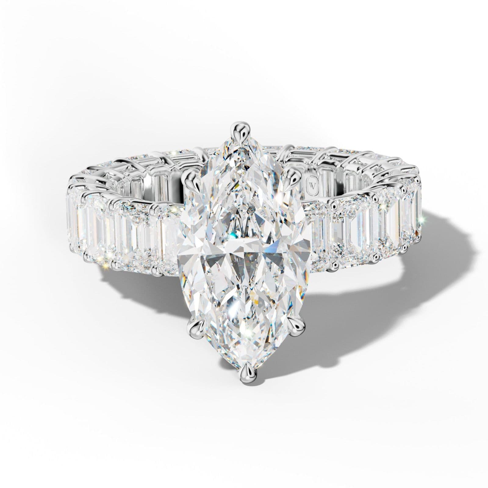Jazmine Marquise Diamond Engagement Ring With Emerald Cut Side Stones
