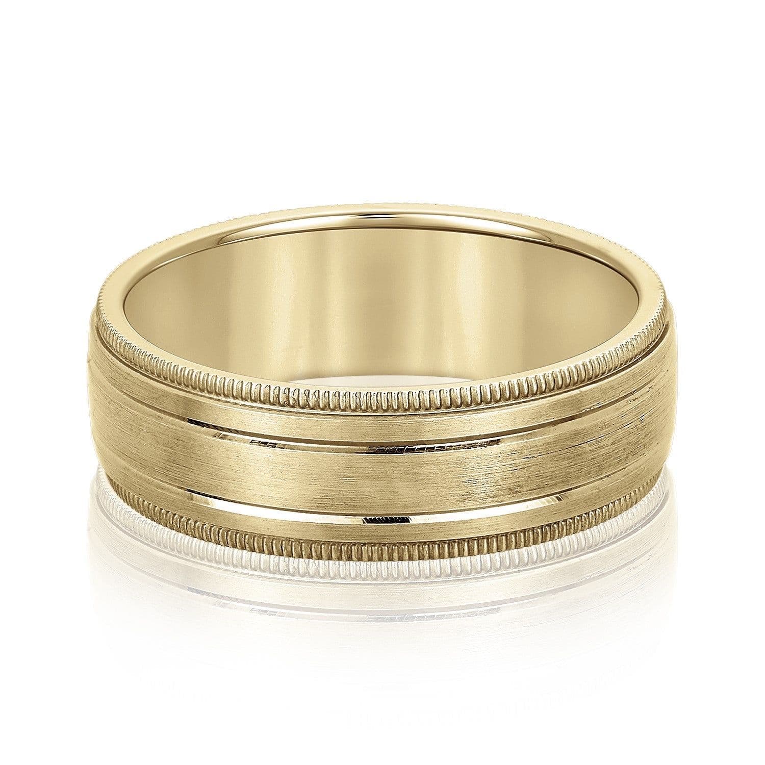 Fancy Brushed Men's Wedding Band with Double Line and Milgrain Edges