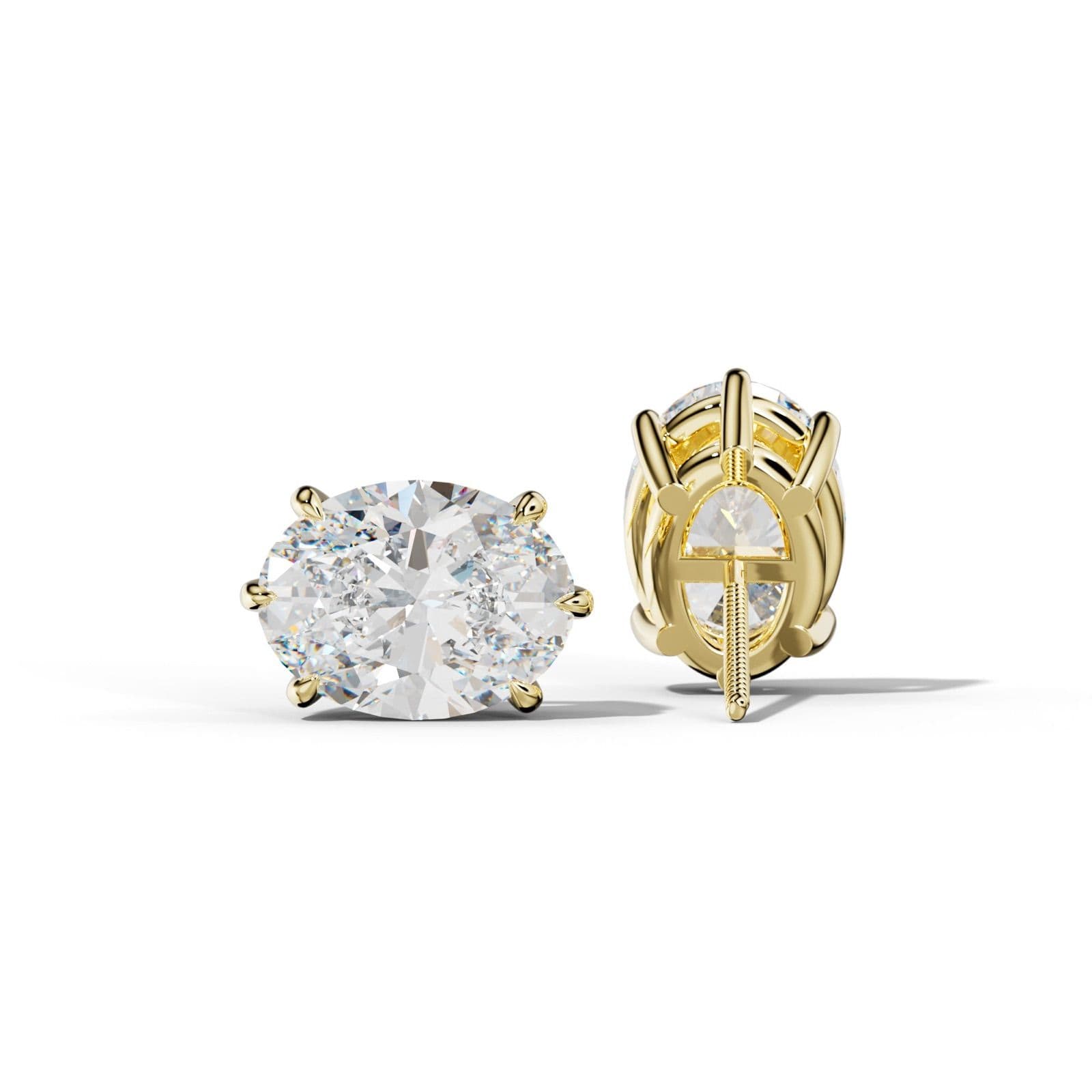 Oval Diamond Stud Earrings With Six Prongs