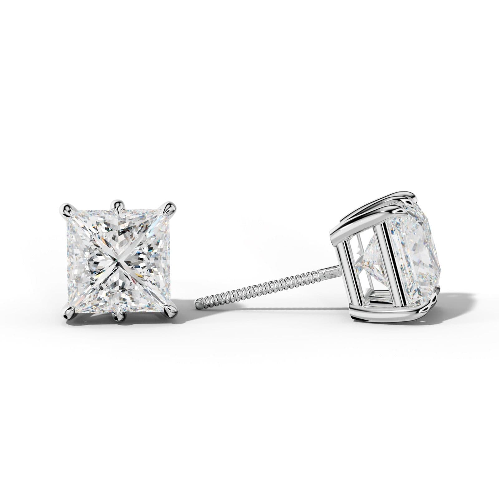 Princess Cut Diamond Stud Earrings With Six Prongs