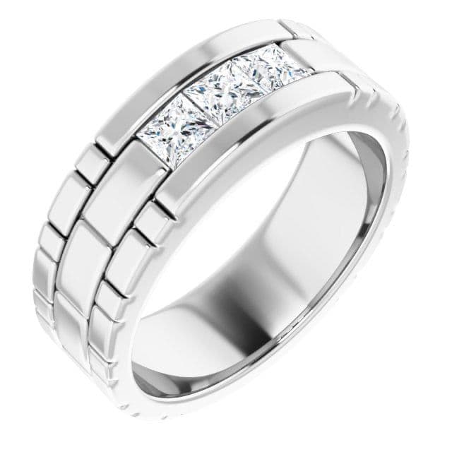 Three Stone 1.0 ctw Channel Set Princess Diamond Men's Ring Watch Link Style