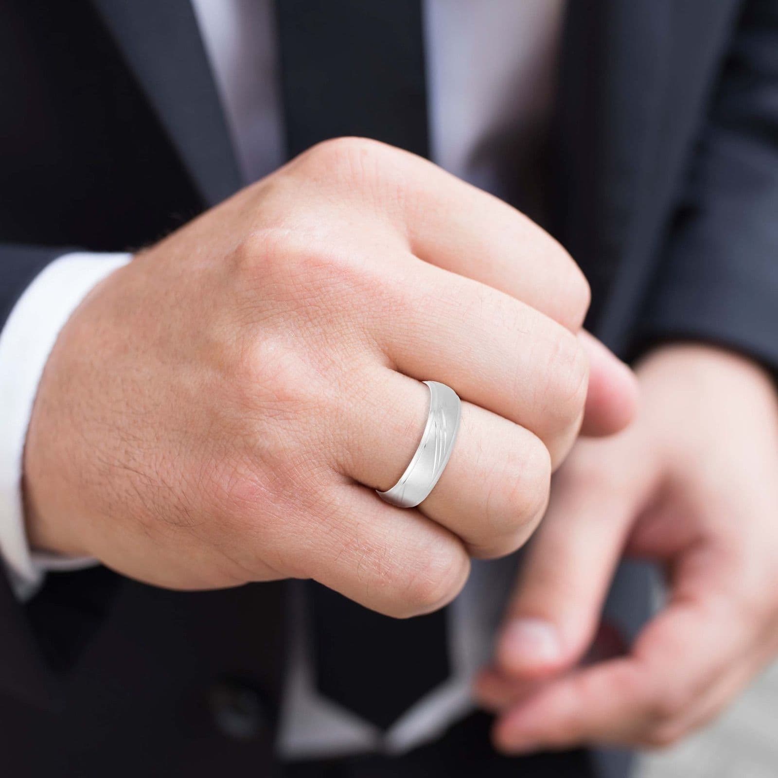 Men's Domed and Scratch Textured Wedding Band