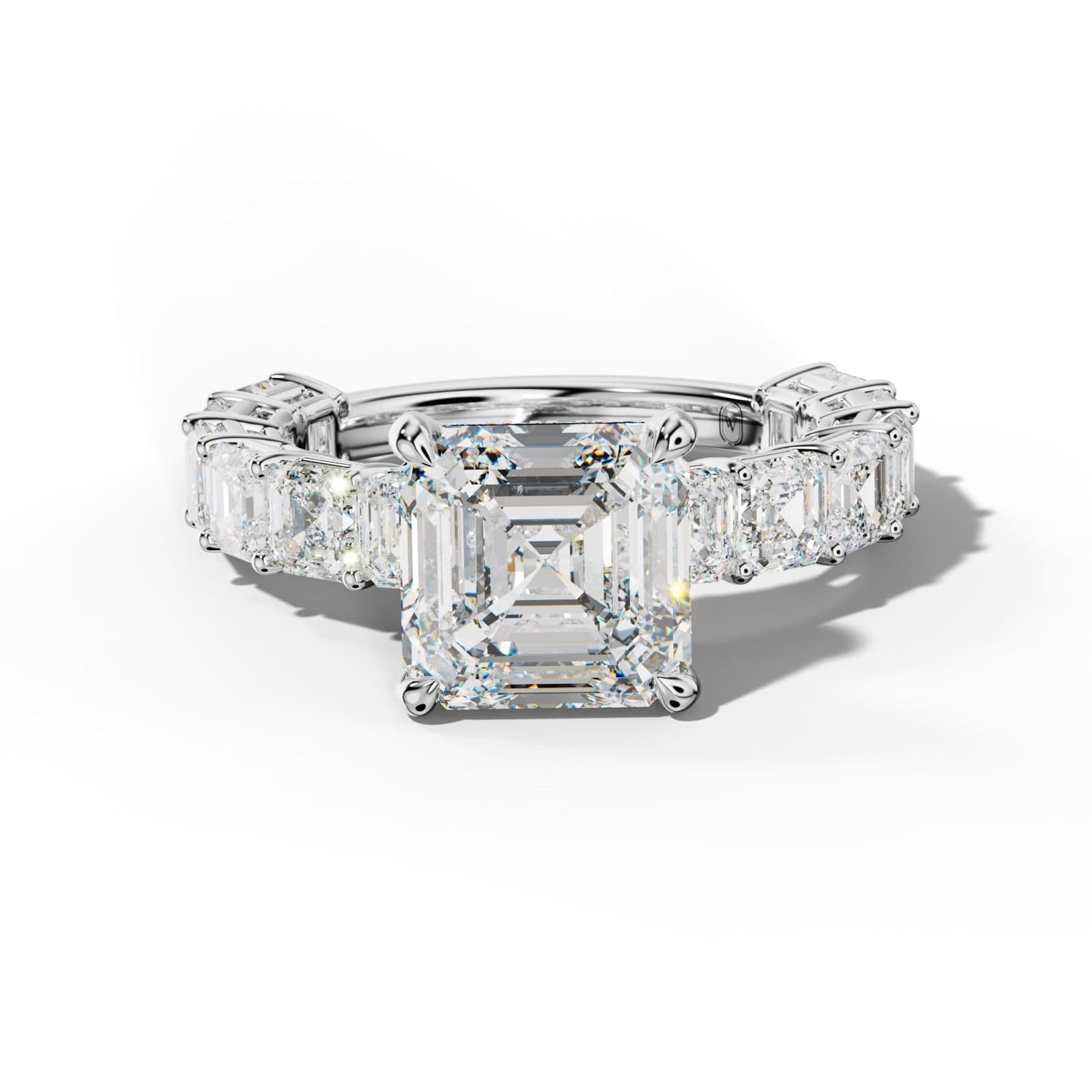 Demi Asscher Diamond Engagement Ring With Asscher Side Stones