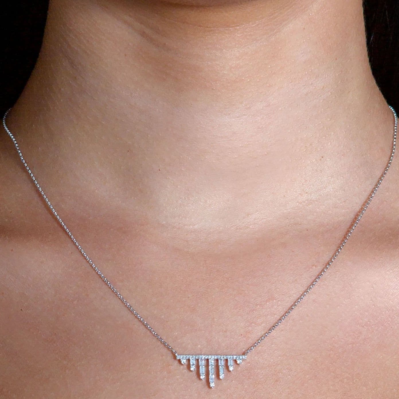0.50 ctw Baguette & Round Diamond Bar Necklace Pendant-VIRABYANI