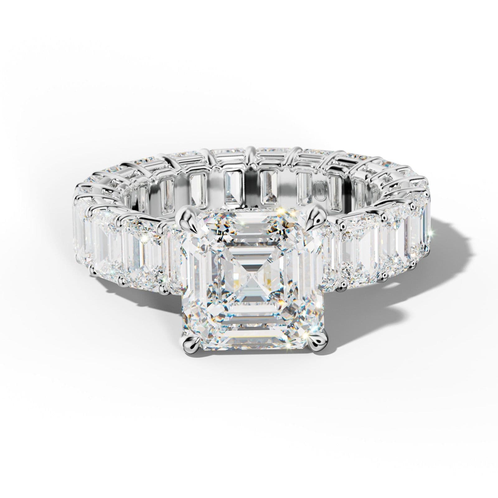 Jazmine Asscher Diamond Engagement Ring With Emerald Cut Side Stones