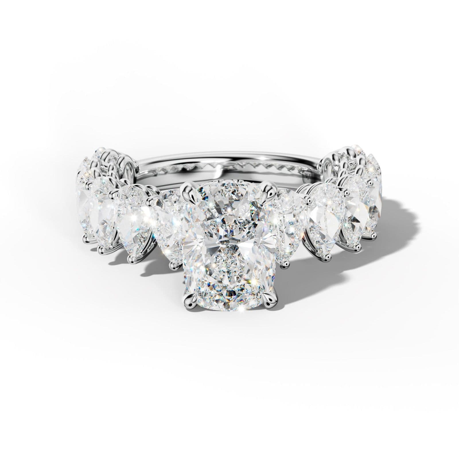 Remi Elongated Cushion Diamond Engagement Ring With Pear Shape Side Stones