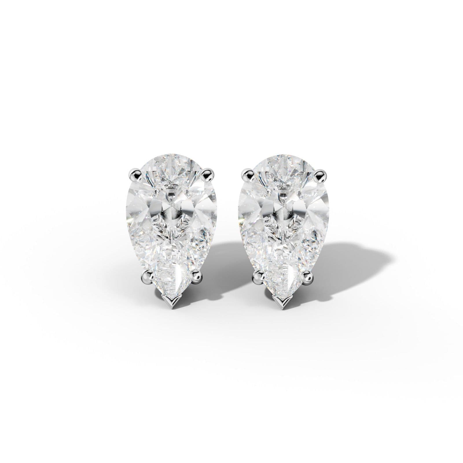 Pear Shape Diamond Stud Earrings With Four Classic And V Prongs