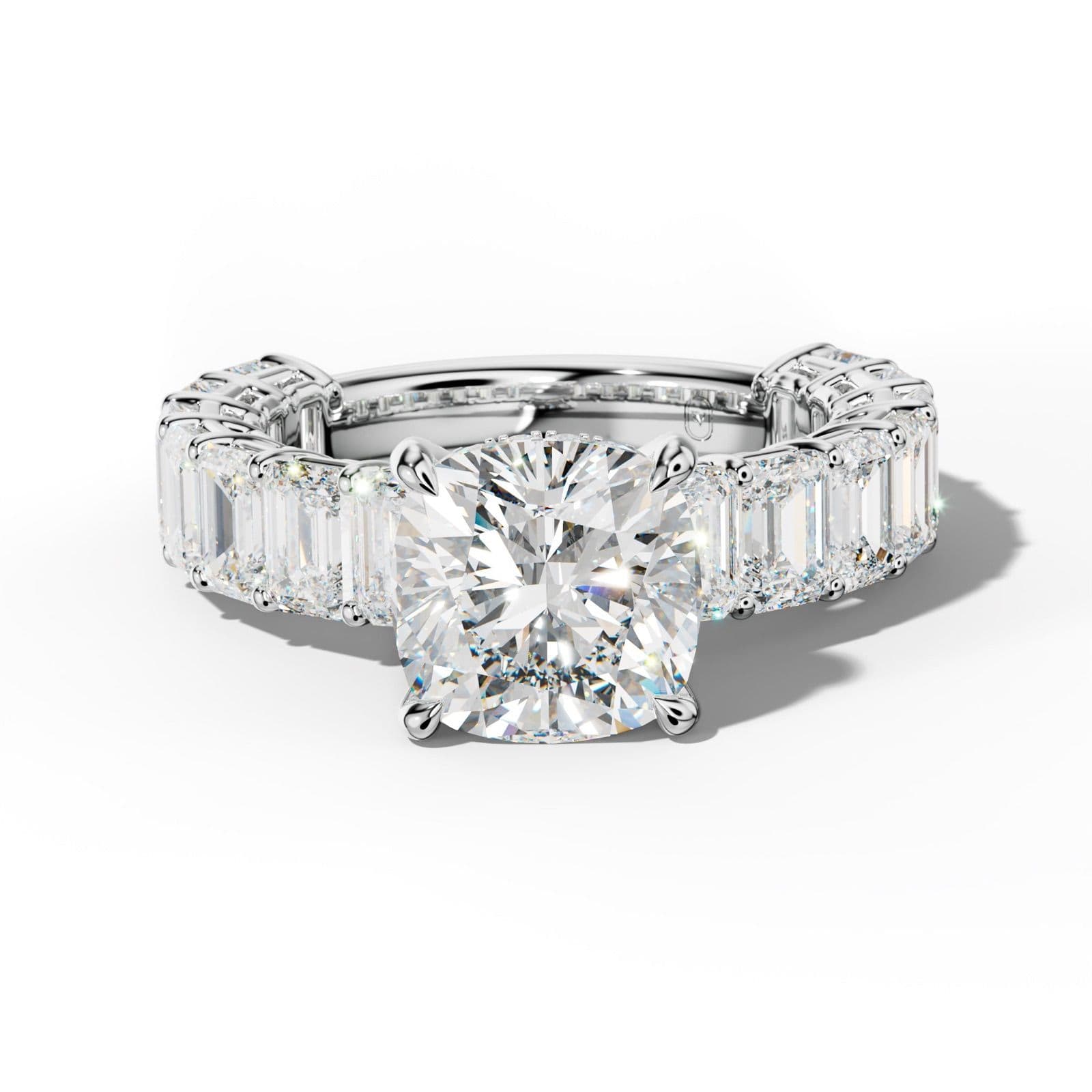 Mina Cushion Diamond Engagement Ring With Emerald Cut Side Stones