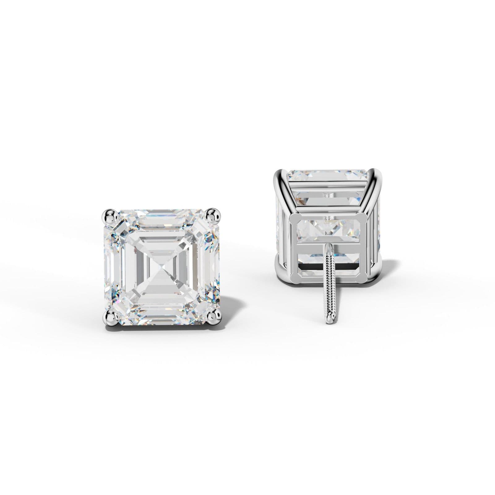 Asscher Diamond Stud Earrings With Four Classic Prongs