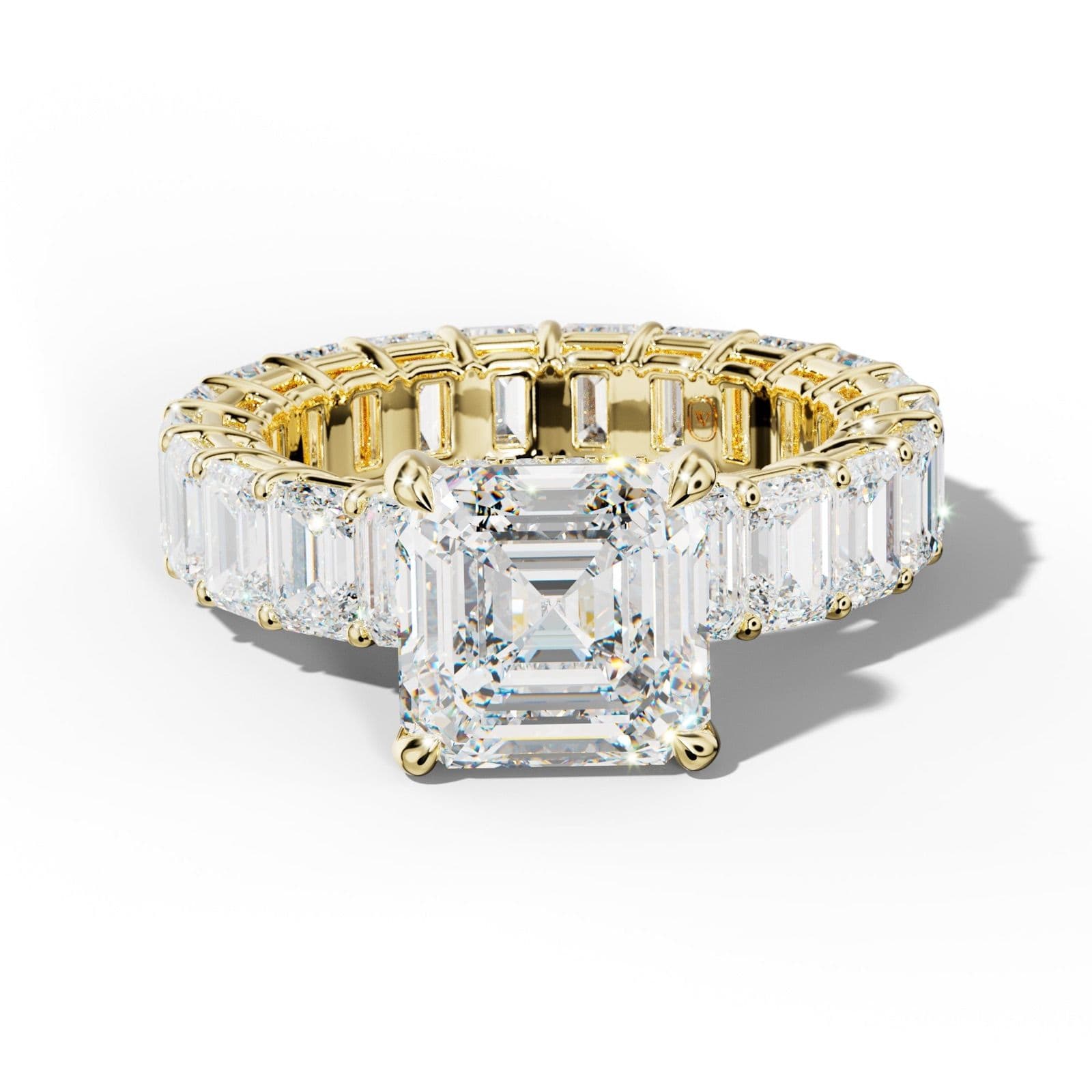 Jazmine Asscher Diamond Engagement Ring With Emerald Cut Side Stones