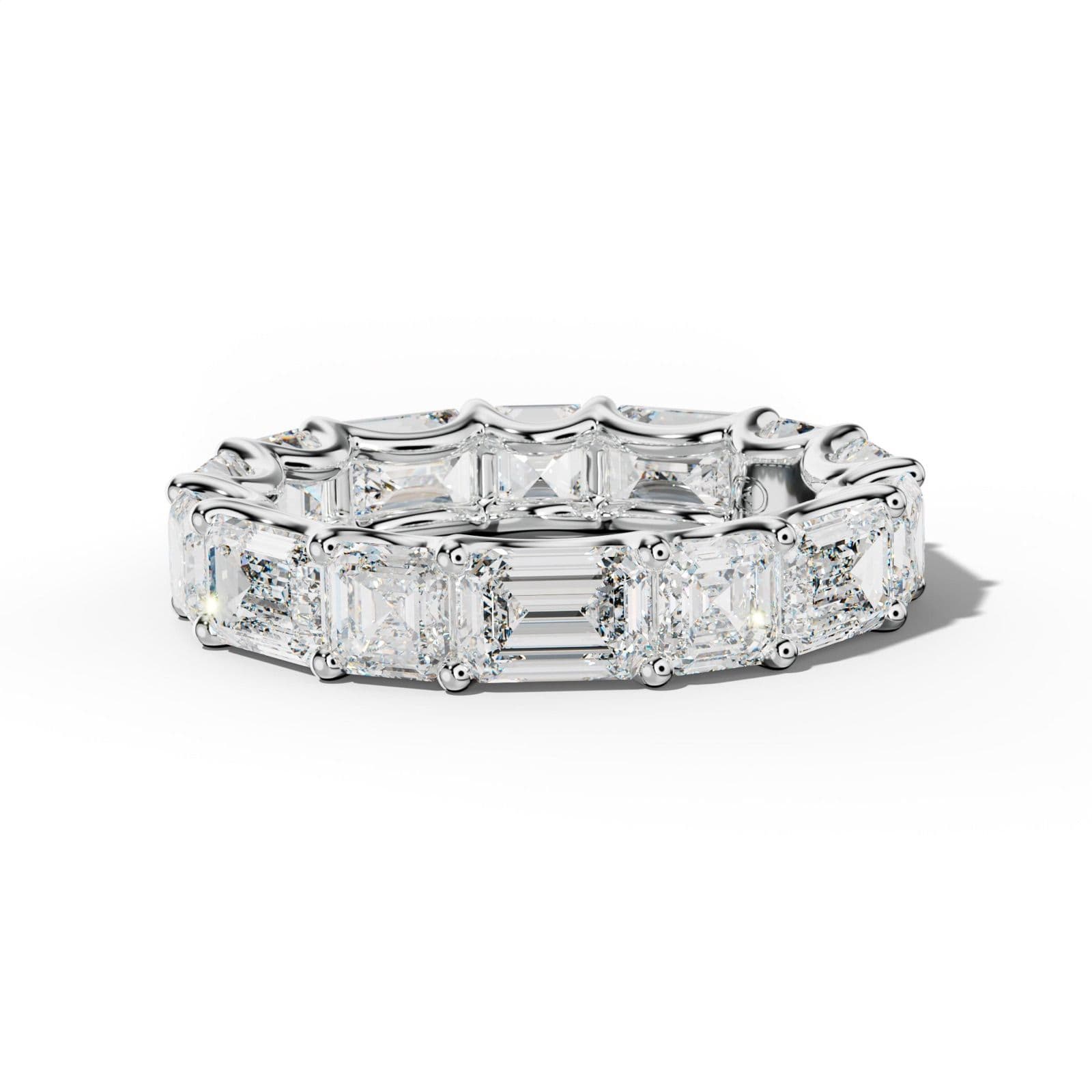 7.0 Carat East West Emerald and Asscher Diamond Eternity Band Shared Prong