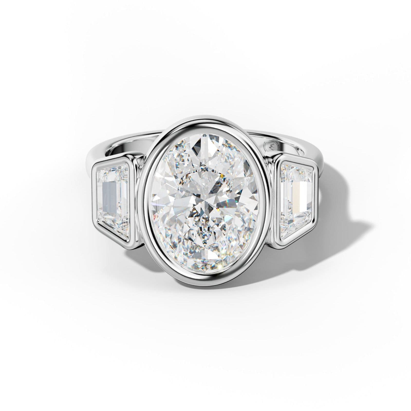 Cleo Oval Center With Trapezoid Side Diamond Engagement Ring