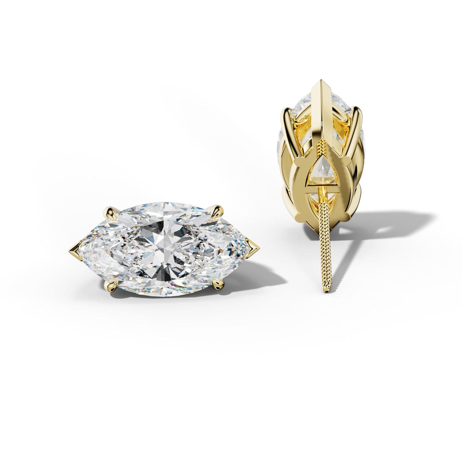 Marquise Diamond Stud Earrings With Four Claw And V Prongs