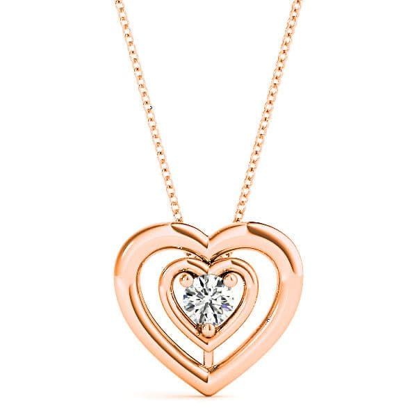Double Hearth Framed Round Diamond Solitaire Necklace Pendant-VIRABYANI