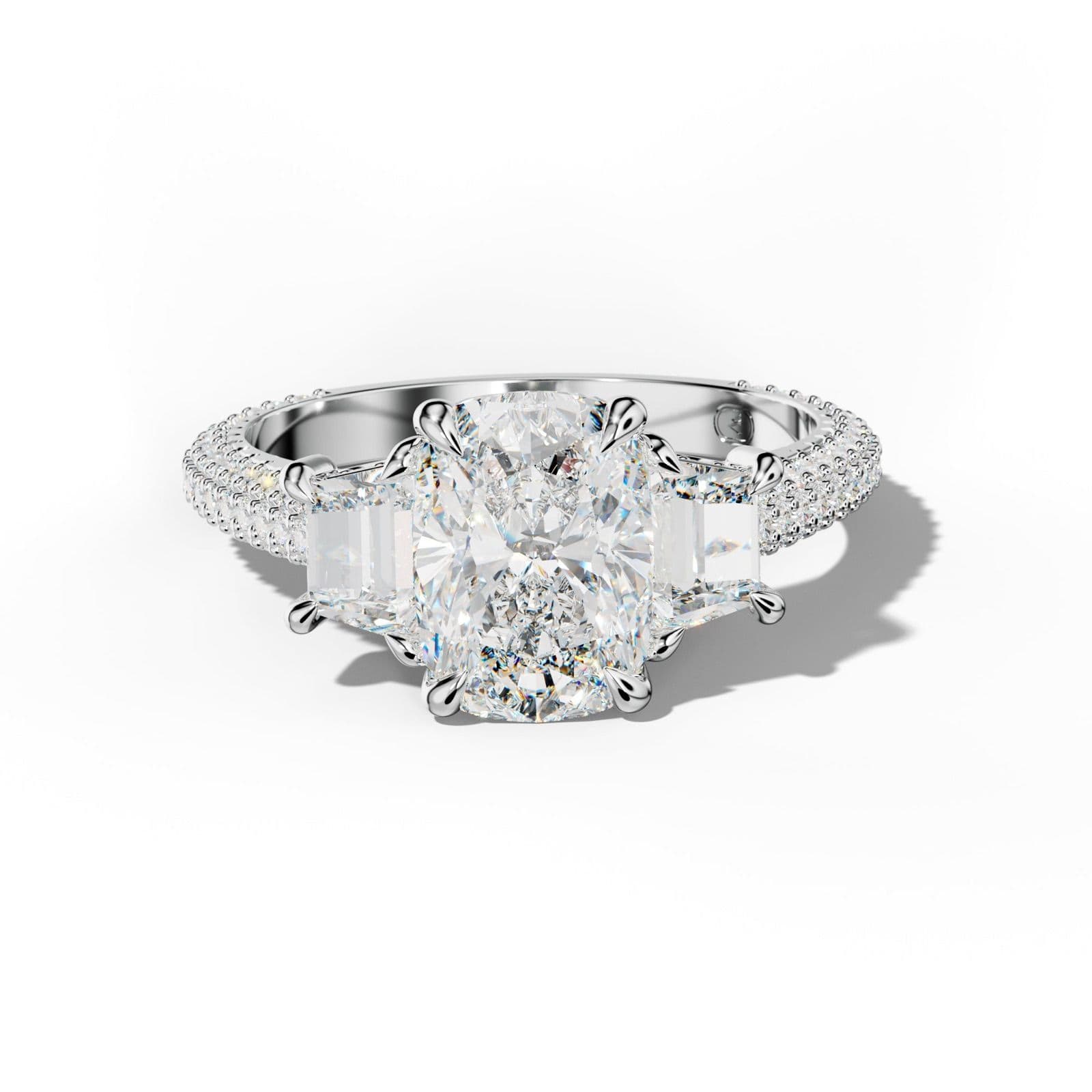 Vanessa Elongated Cushion Center Trapezoid Side Diamond Engagement Ring
