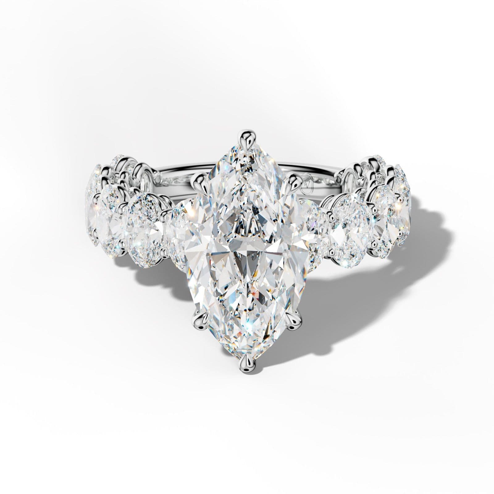 Saylor Marquise Diamond Engagement Ring With Oval Side Stones