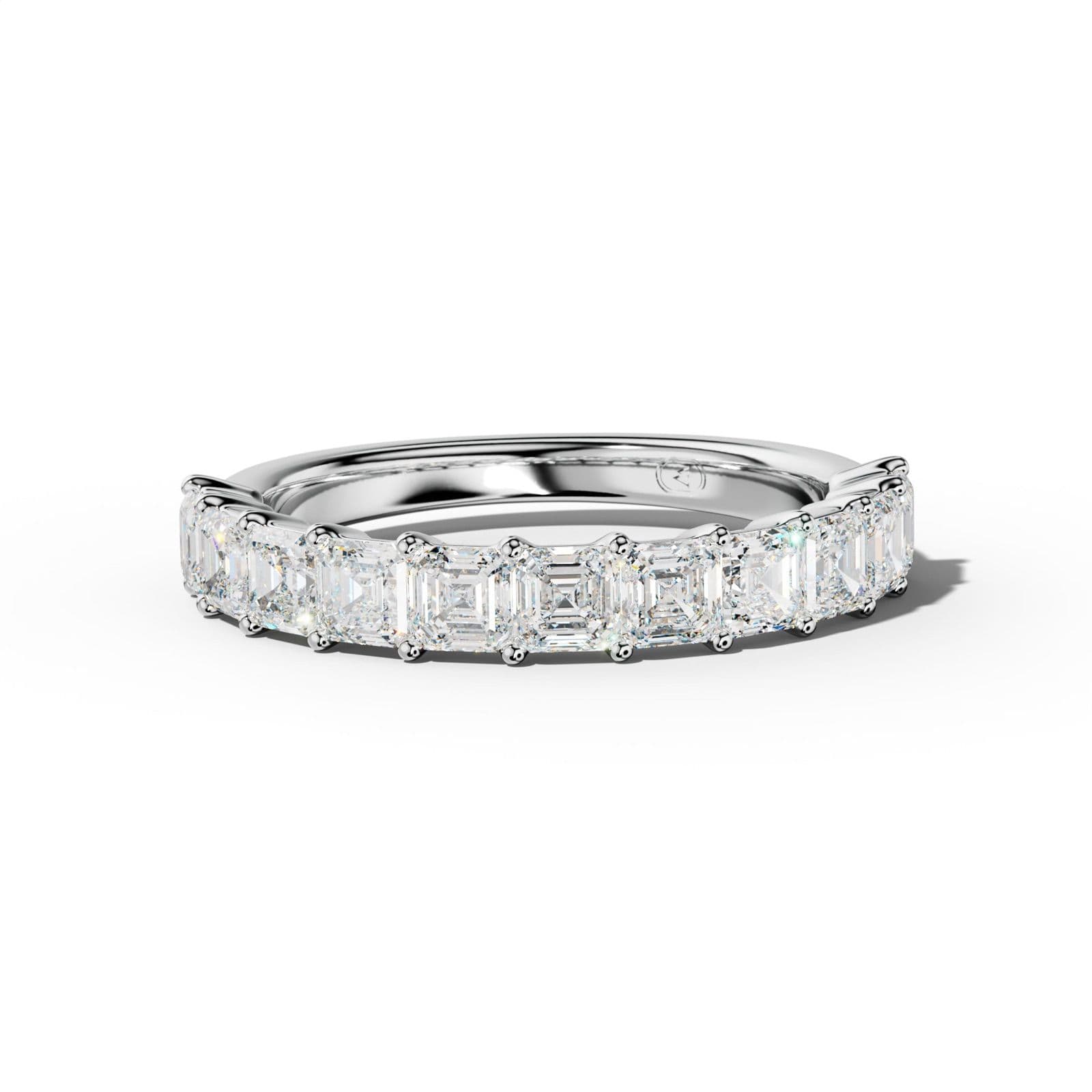 2.0 Carat Asscher Diamond Half Anniversary Band Shared Prong Low-Set Design