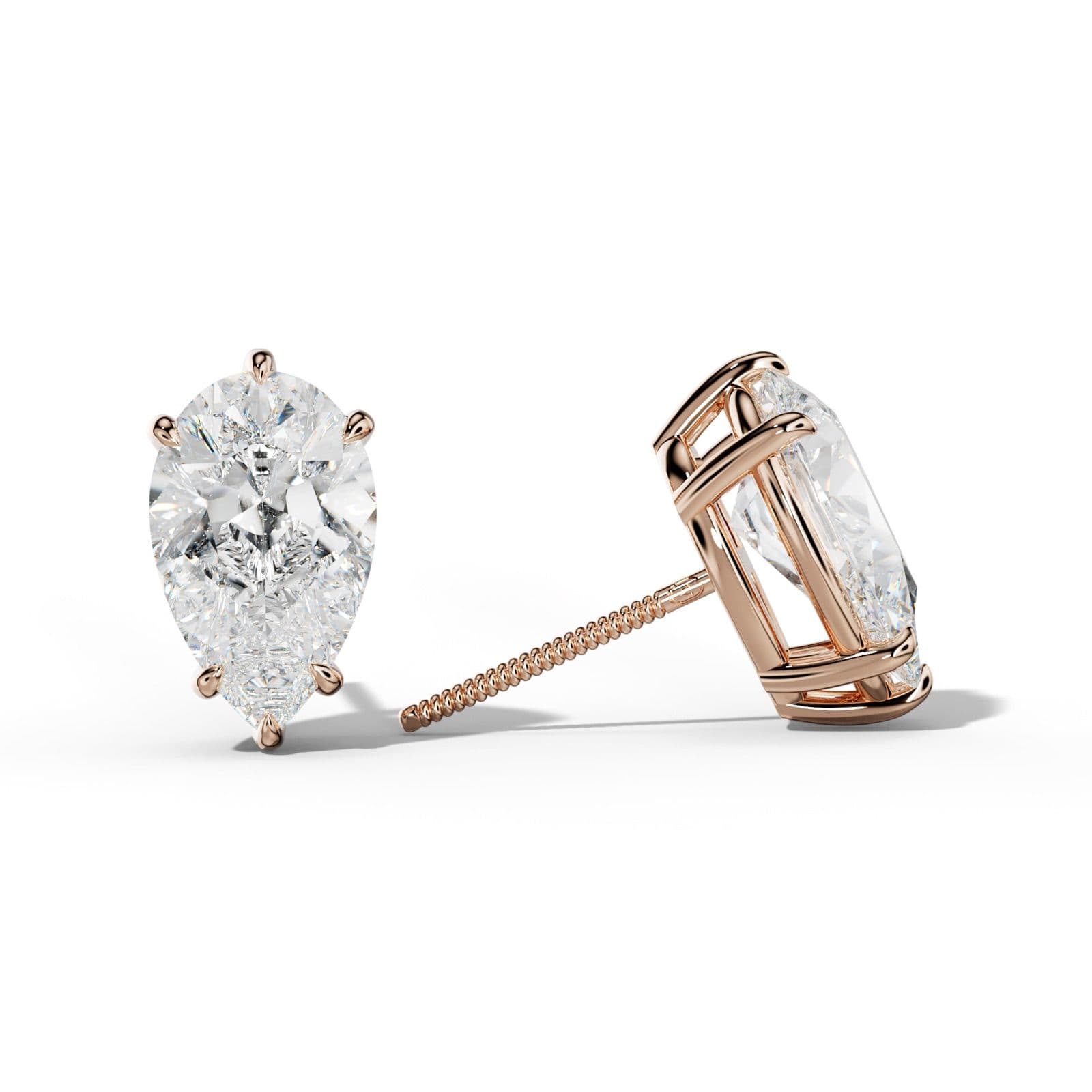 Pear Shape Diamond Stud Earrings With Six Prongs