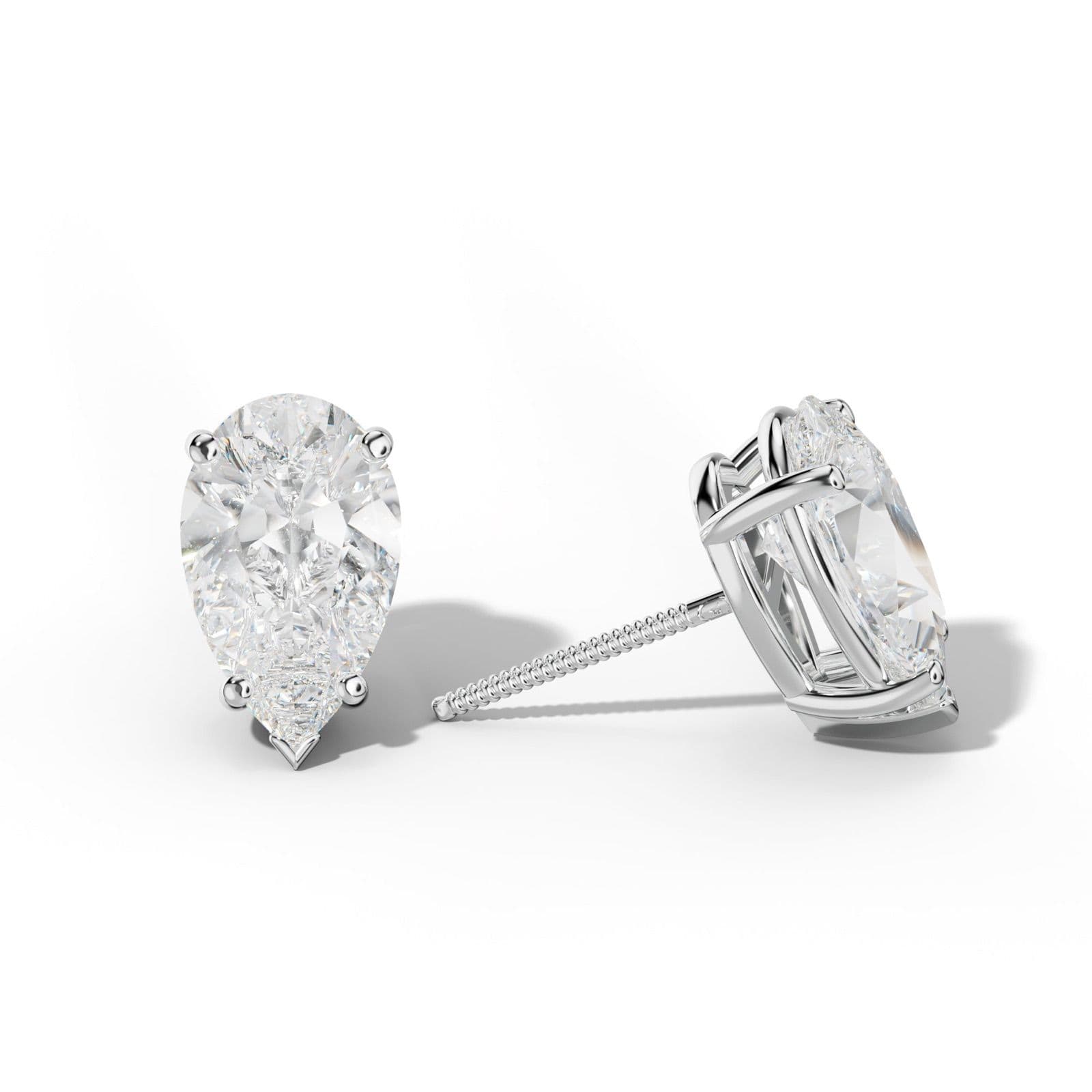 Pear Shape Diamond Stud Earrings With Four Classic And V Prongs
