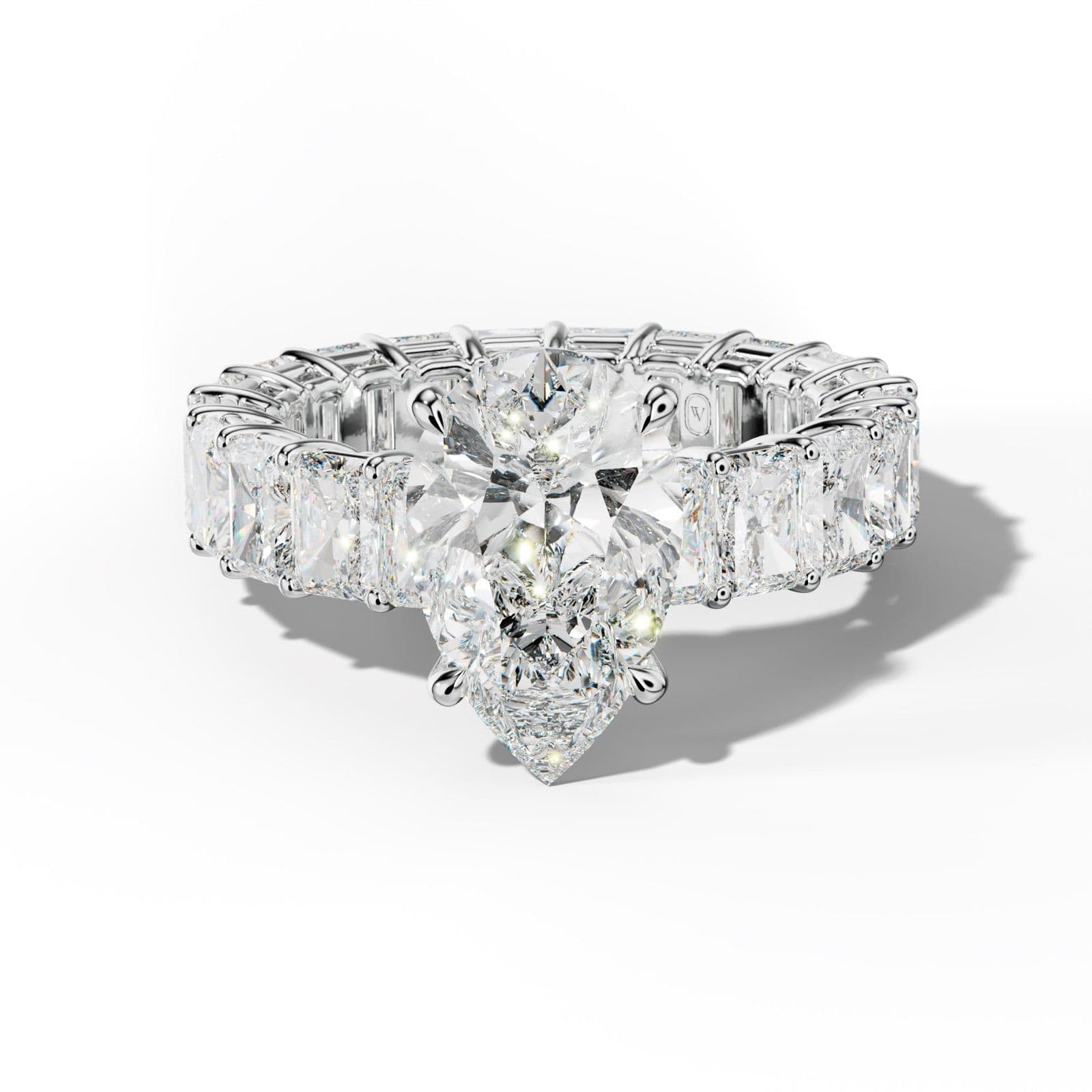 Soraya Pear Shape Engagement Ring With Radiant Side Stones