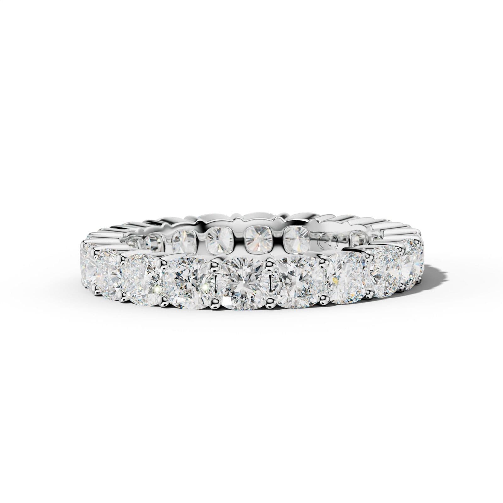 4.0 Carat Cushion Diamond Eternity Band Shared Prong Low-Set Design
