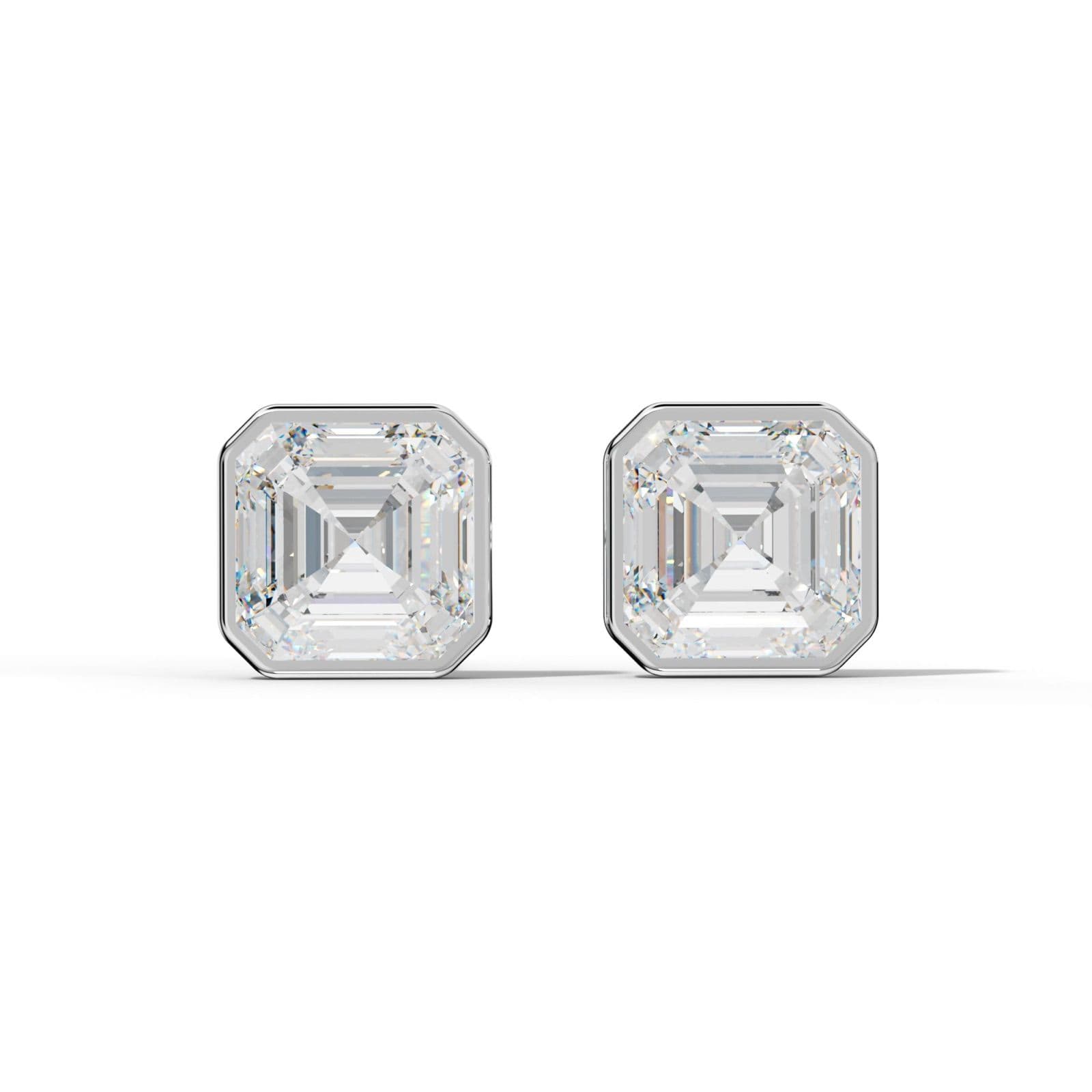 Asscher Diamond Stud Earrings With Martini Bezel Set