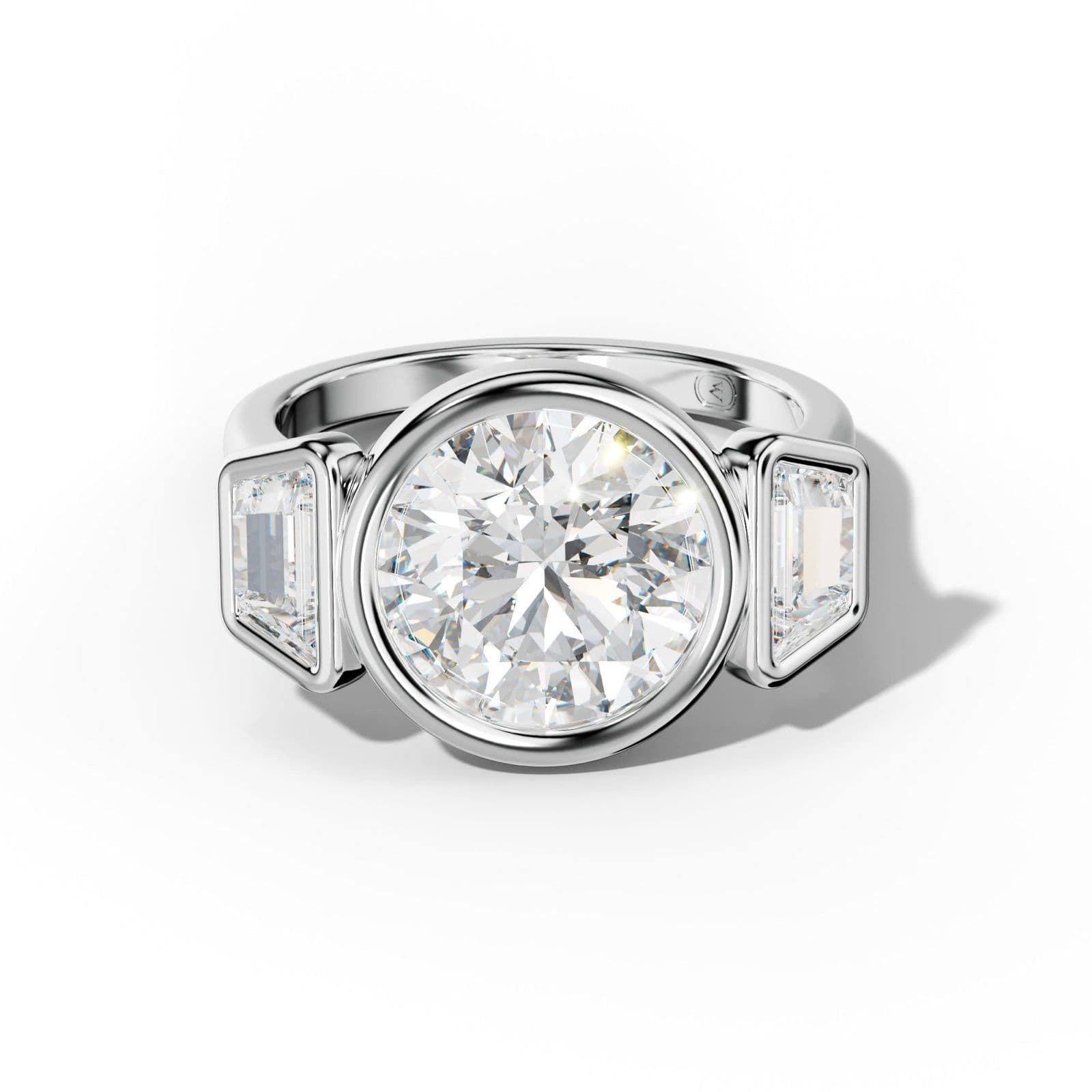 Cleo Round Center Trapezoid Side Diamond Engagement Ring