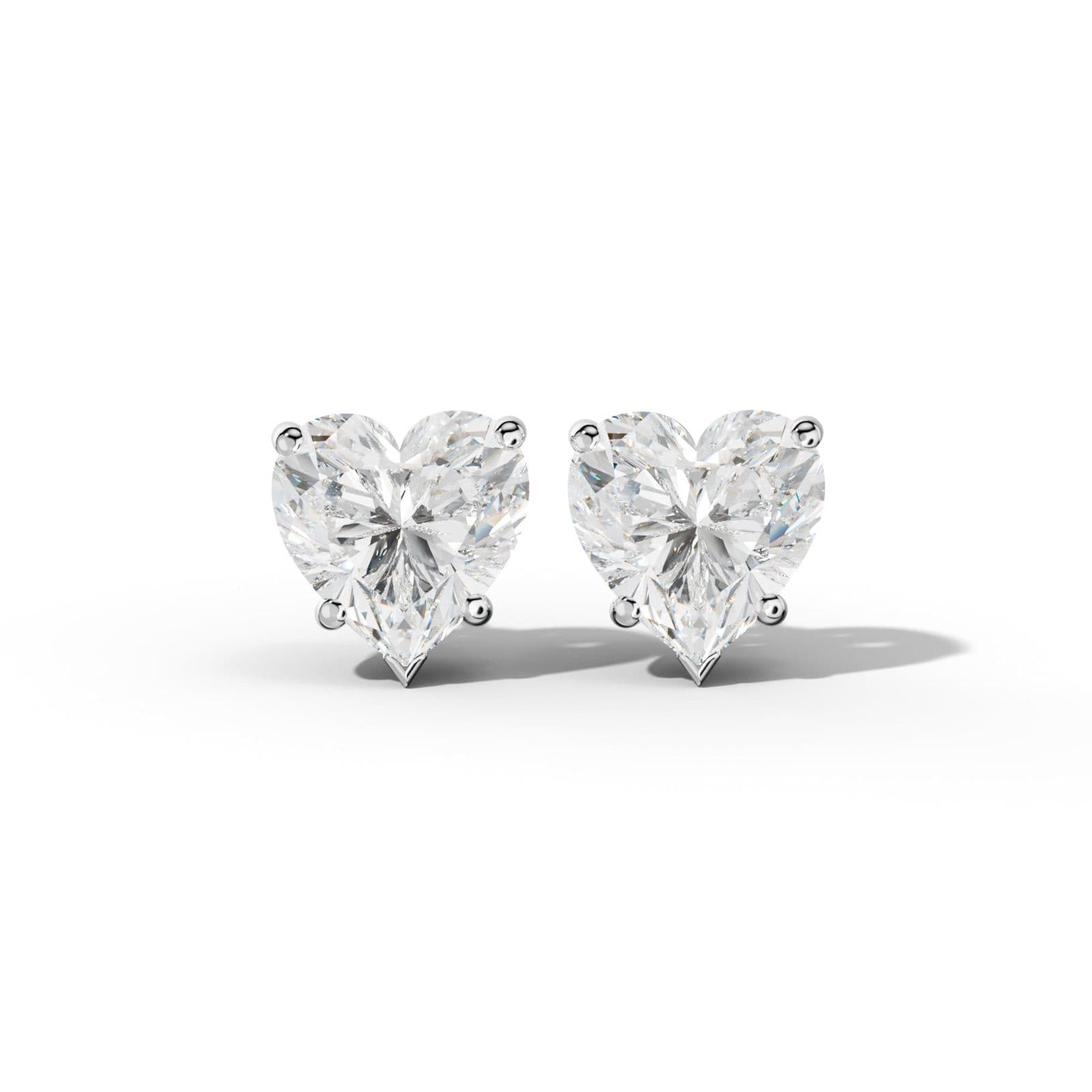 Heart Diamond Stud Earrings With Four Classic And V Prongs
