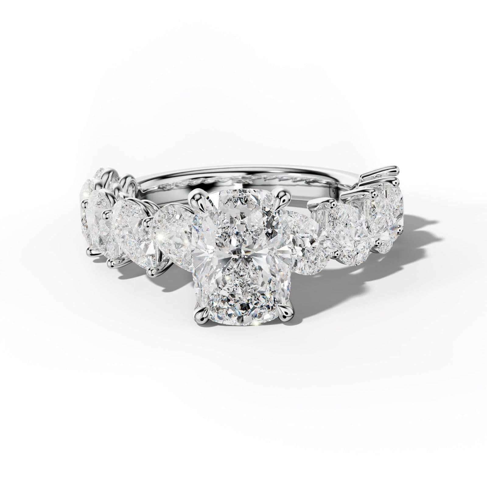 Elisabeth Elongated Cushion Diamond Engagement Ring With Slanted Pear Side Stones