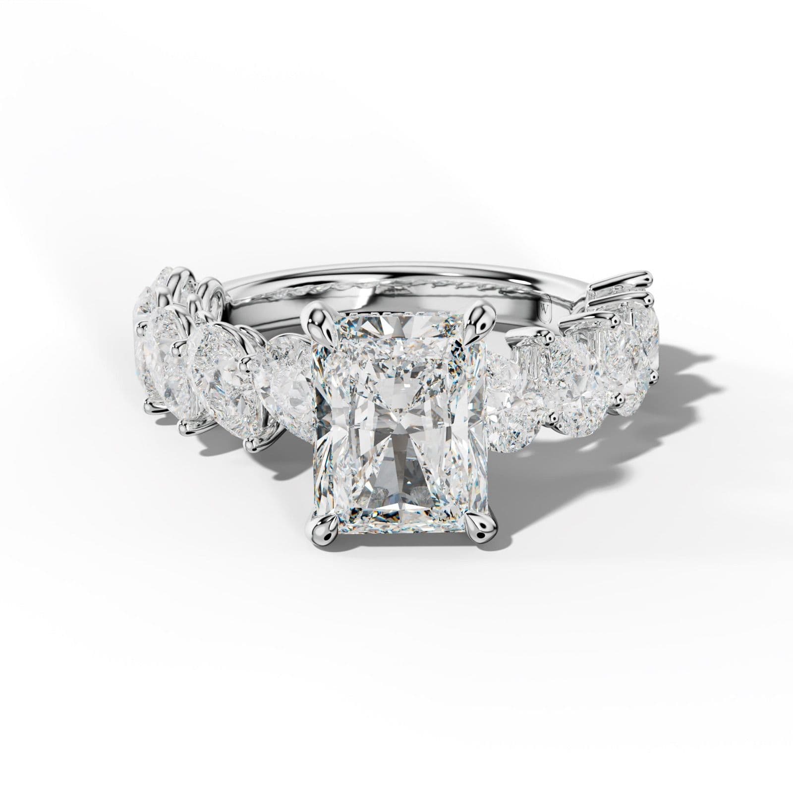 Elisabeth Radiant Diamond Engagement Ring With Slanted Pear Side Stones