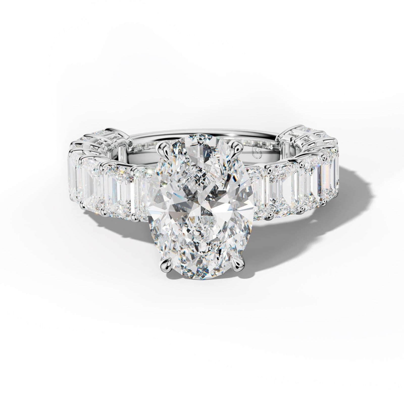 Mina Oval Diamond Engagement Ring With Emerald Cut Side Stones
