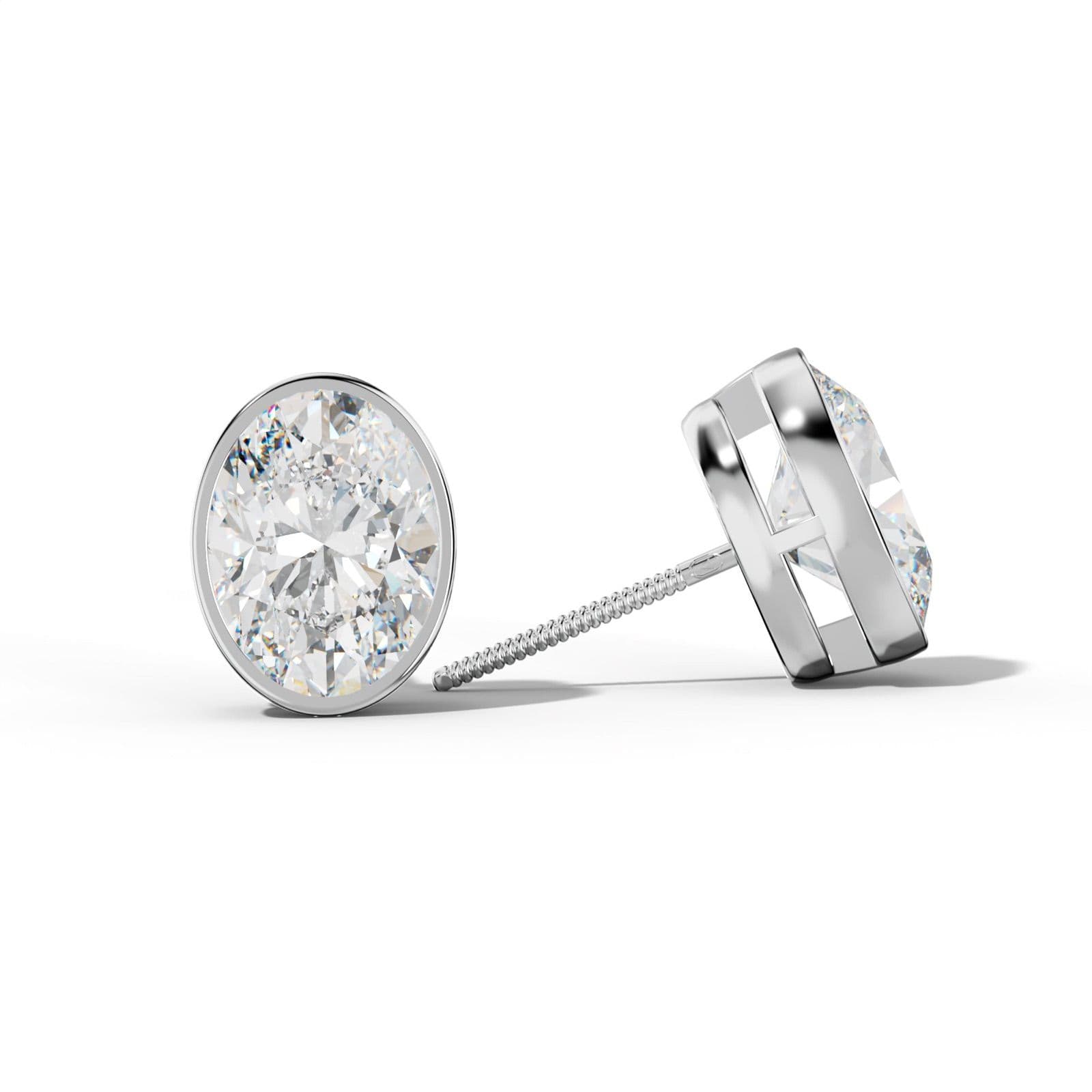 Oval Diamond Stud Earrings With Bezel Setting