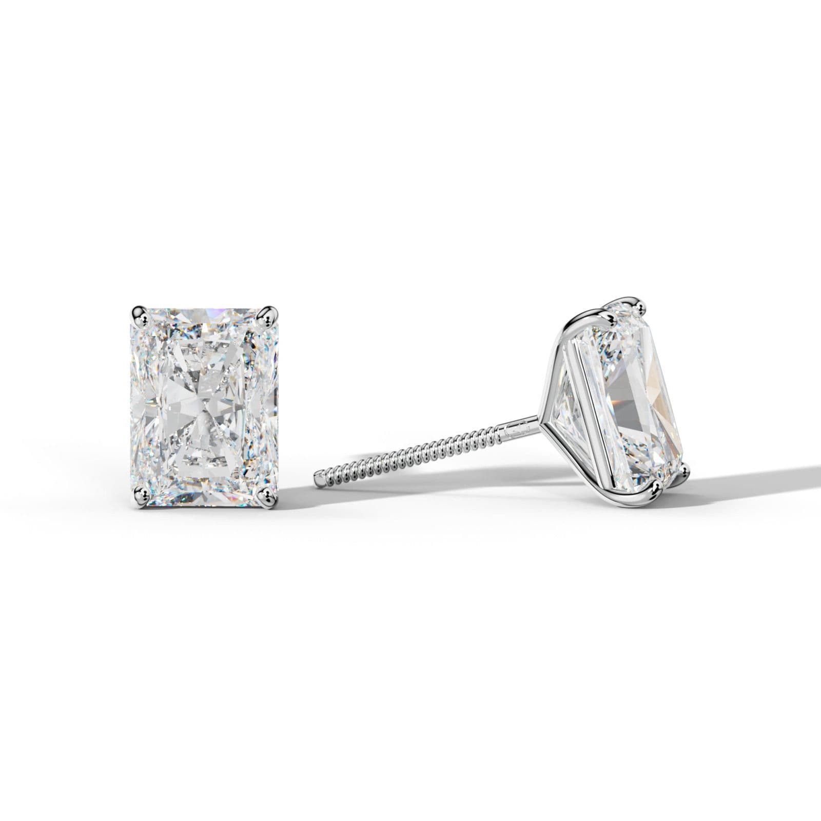 Radiant Diamond Stud Earrings With Four Classic Prong Martini Settings