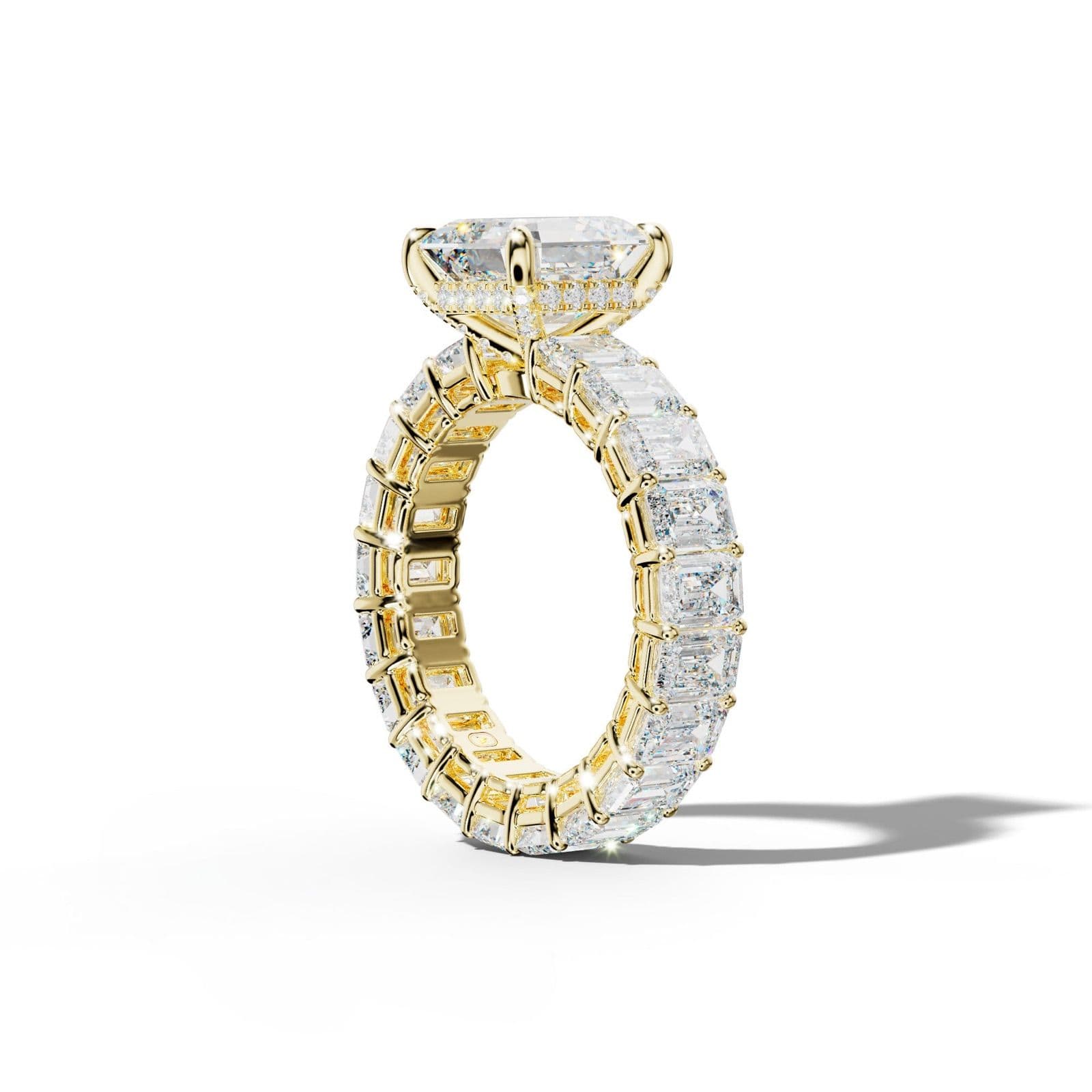 Jazmine Asscher Diamond Engagement Ring With Emerald Cut Side Stones