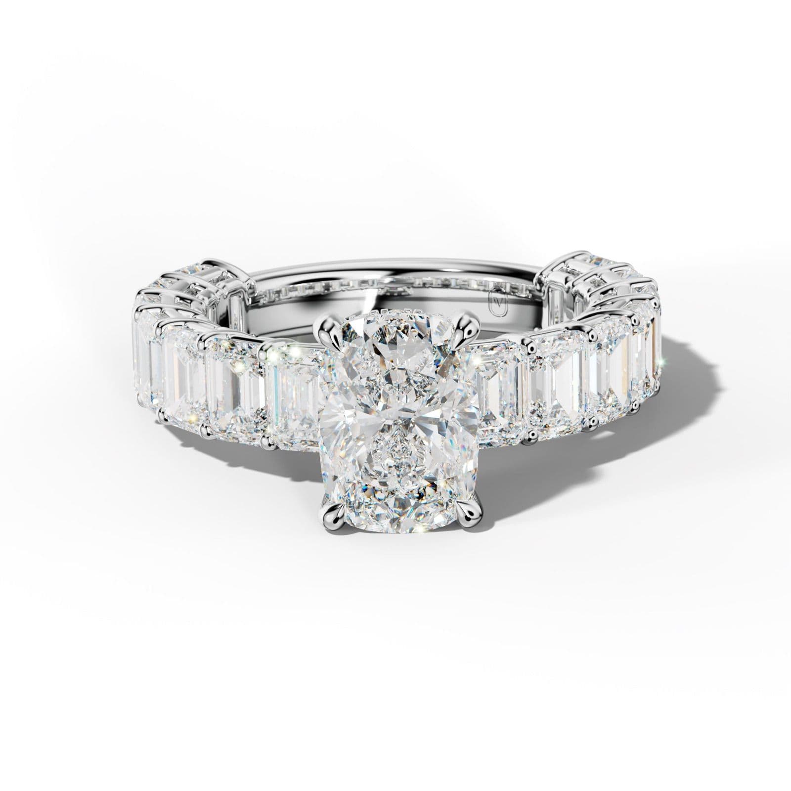 Mina Elongated Cushion Diamond Engagement Ring With Emerald Cut Side Stones